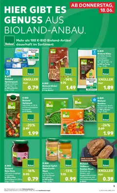 K-BIO Bioland Gemüse Karottenmix, Brechbohnen oder Erbsen, je 750-g-Beutel ab 18.06.2026 gültig | Seite: 5 | Produkte: Quark, Apfelsaft, Gemüse, Erbsen