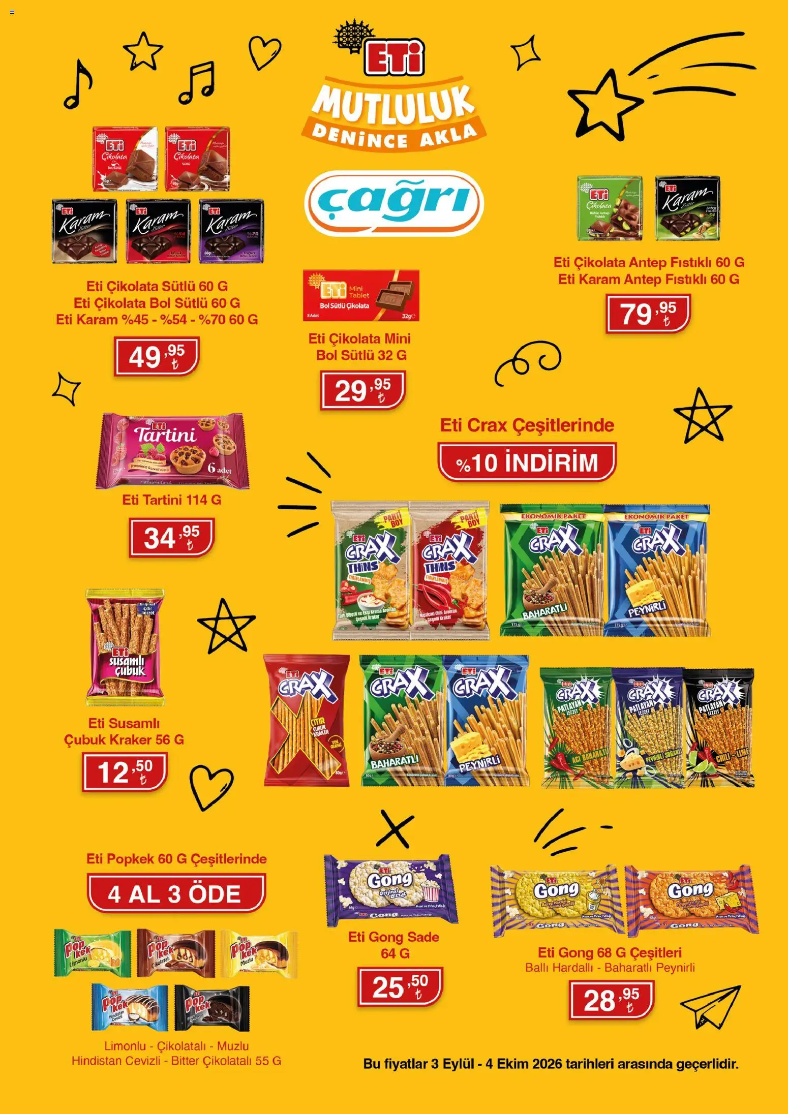 Çağrı Market - Eti Katalog - 03 Eylül 2026 tarihinden itibaren geçerlidir | Sayfa: 1 | Ürünler: Çikolata, Ekşi krema, Krema, Tablet