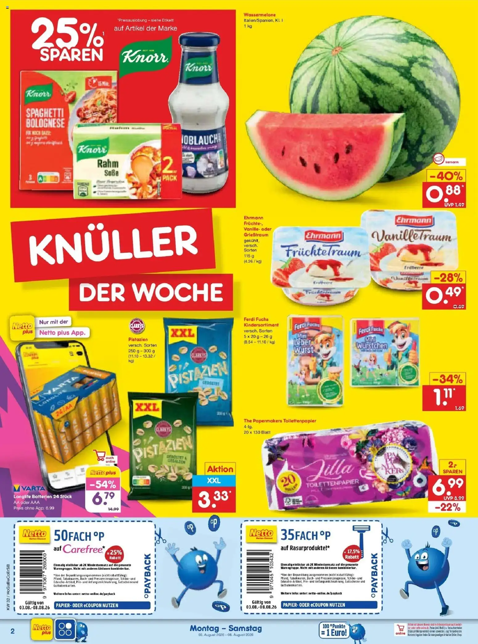 Netto Marken-Discount Prospekt Berlin-Prenzlauer Berg – gültig ab 03.08.2026 | Seite: 2 | Produkte: Pistazien, Vanille, Wassermelone, Toilettenpapier