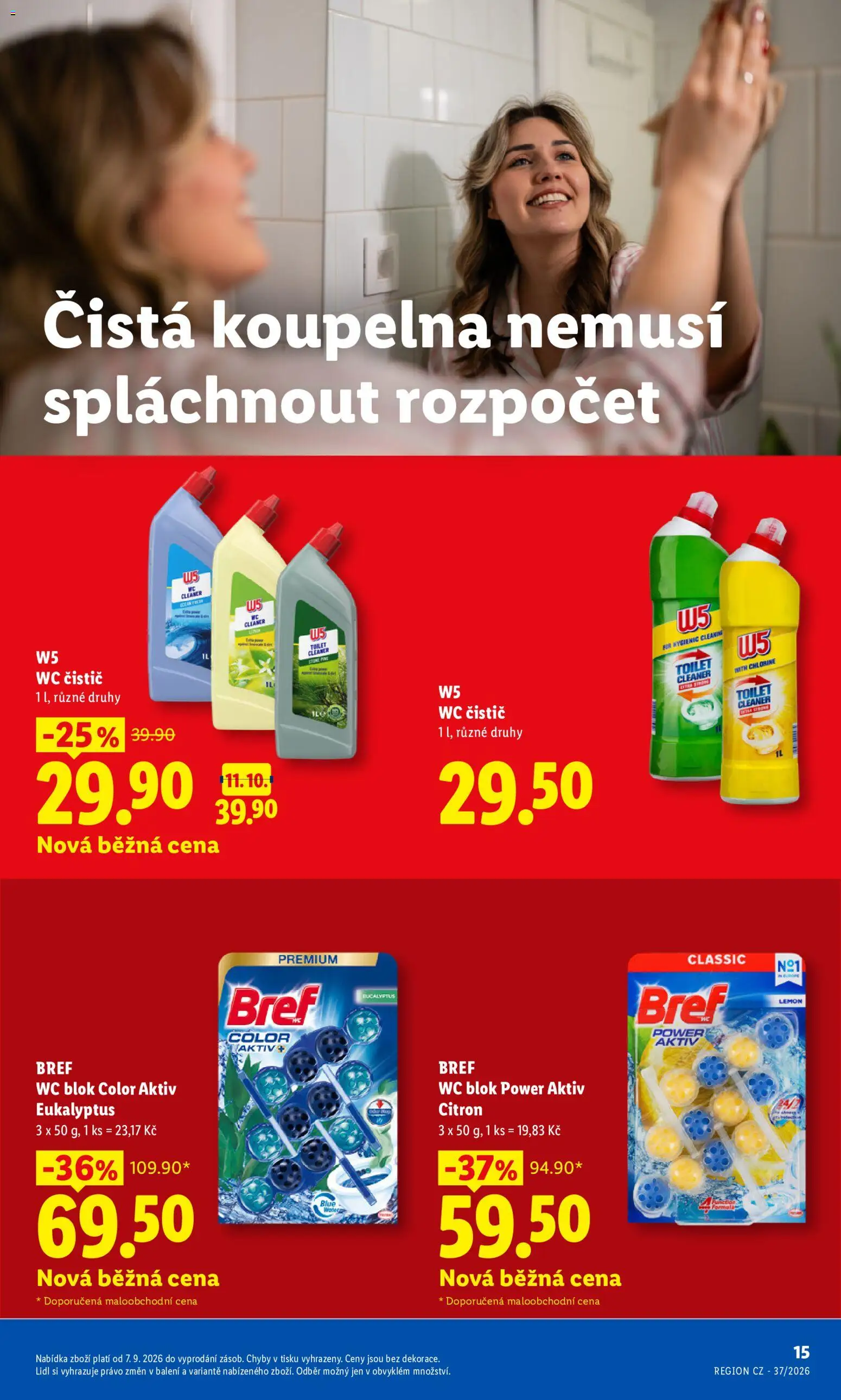 Lidl leták - Pro čistou domácnost máme všechno od 07.09.2026 | Strana: 15 | Produkty: Wc, W5, Koupelna, Wc čistič