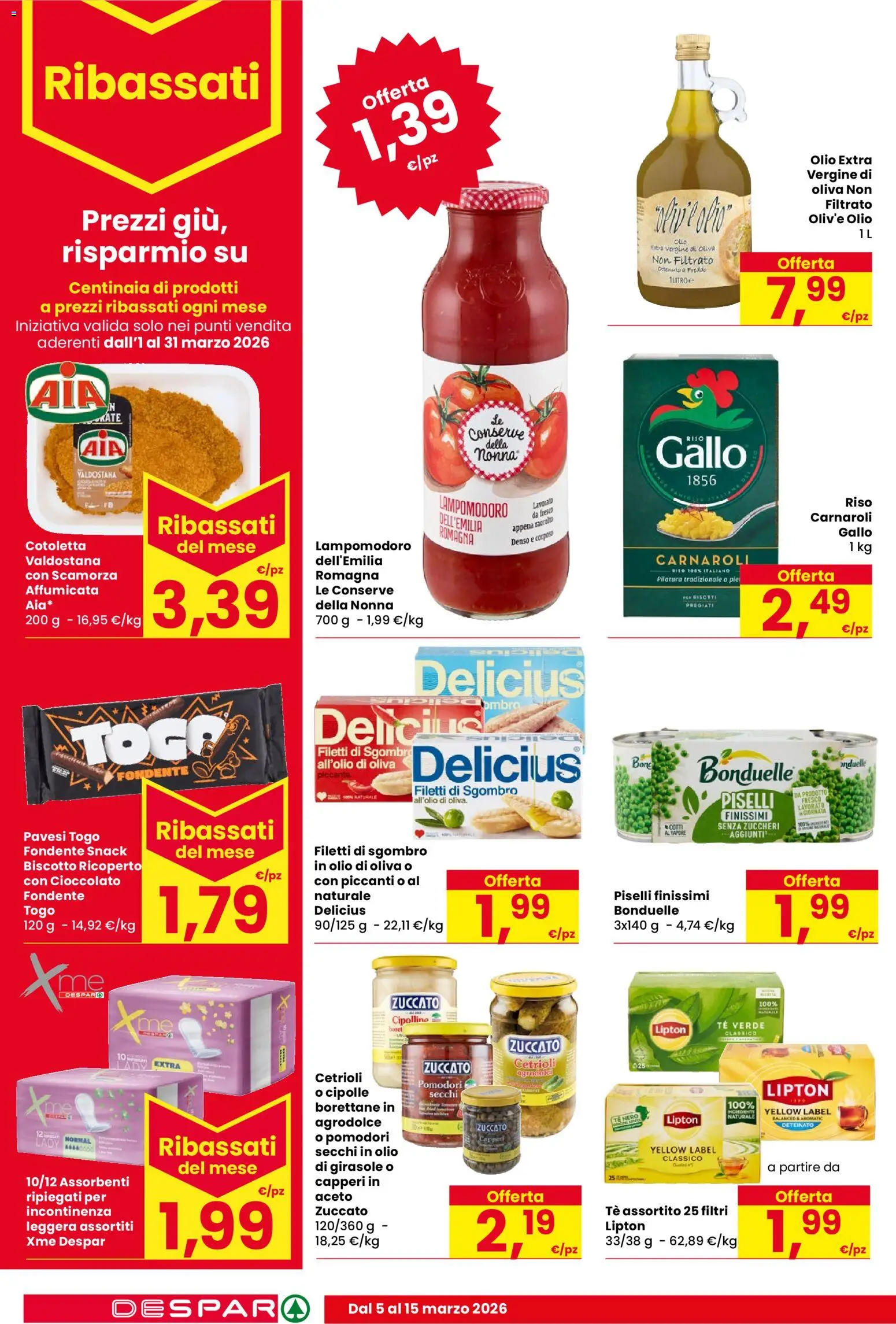 Volantino Despar del 05.03.2026 | Pagina: 14 | Prodotti: Tè, Cetrioli, Pomodori, Olio extra vergine