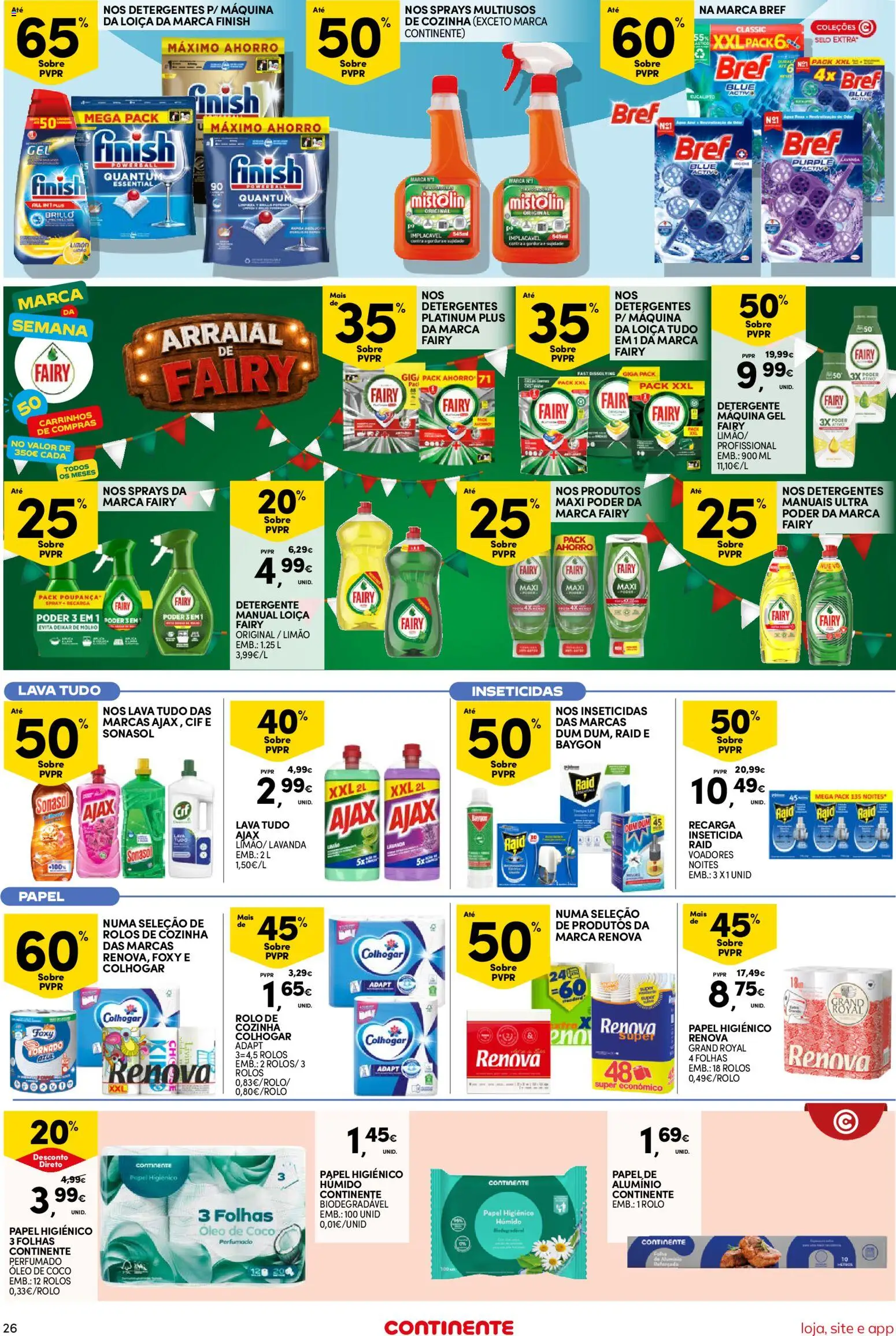 Continente Semanal Continente Bom Dia │ válido de 30/06/2026 | Página: 26 | Produtos: Papel higiénico, Inseticida, Detergente, Óleo