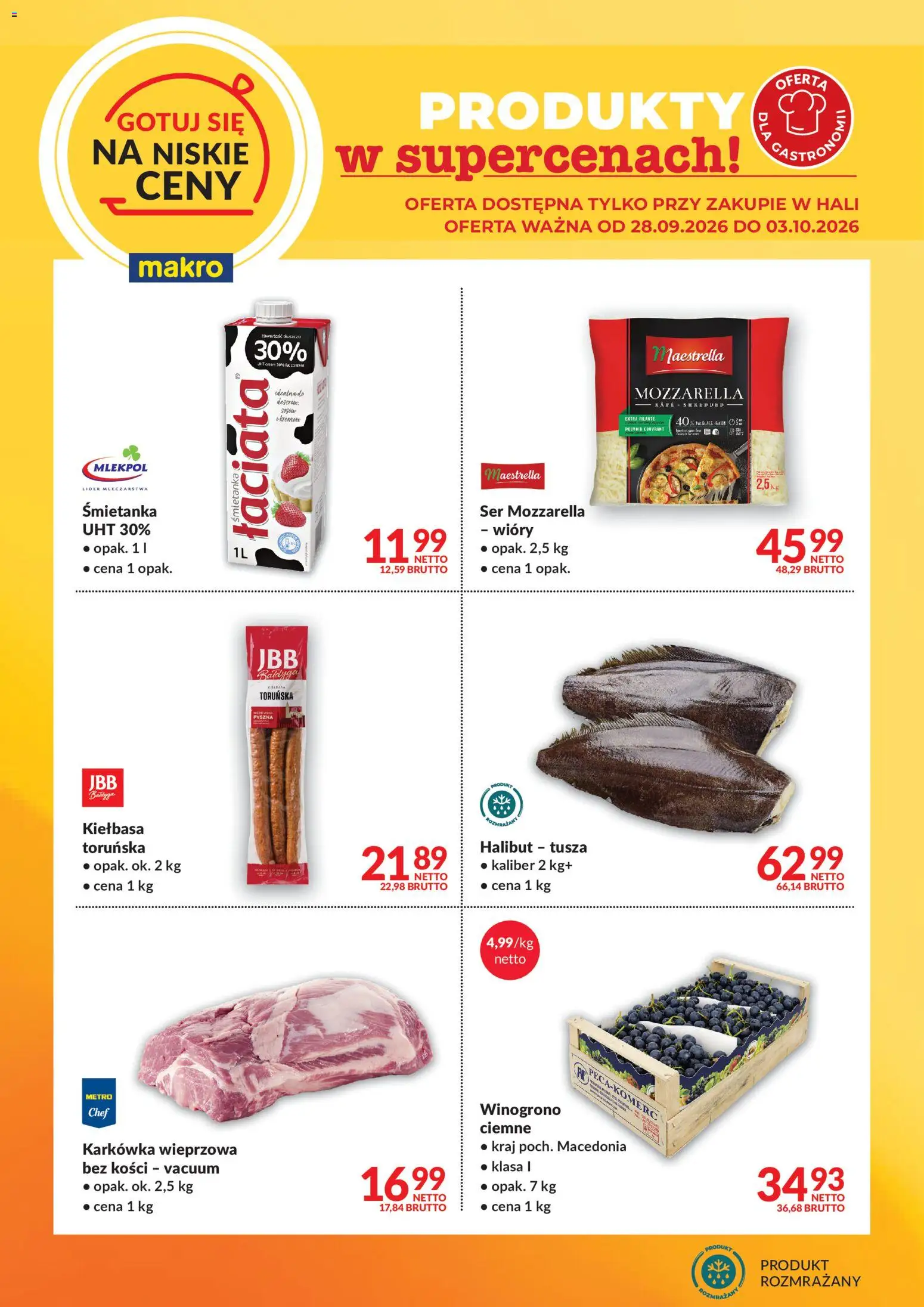 Makro gazetka - Gotuj się na niskie ceny od 28.09.2026 | Strona: 2 | Produkty: Kiełbasa, Winogrono, Karkówka, Halibut