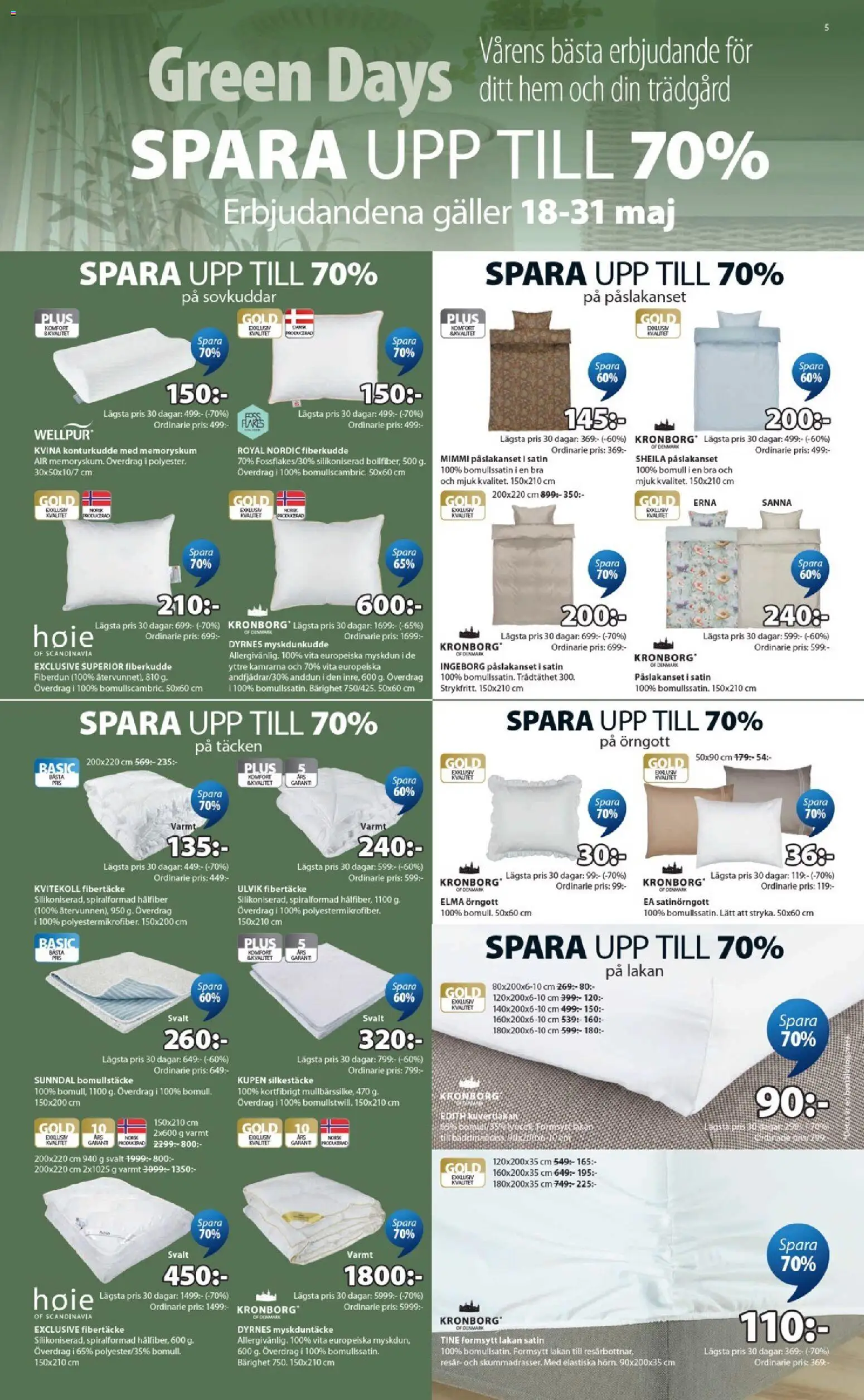 JYSK reklamblad aktuell från 18.05.2026 | Sida: 5 | Produkter: Örngott, Lakan, Påslakanset, Galler