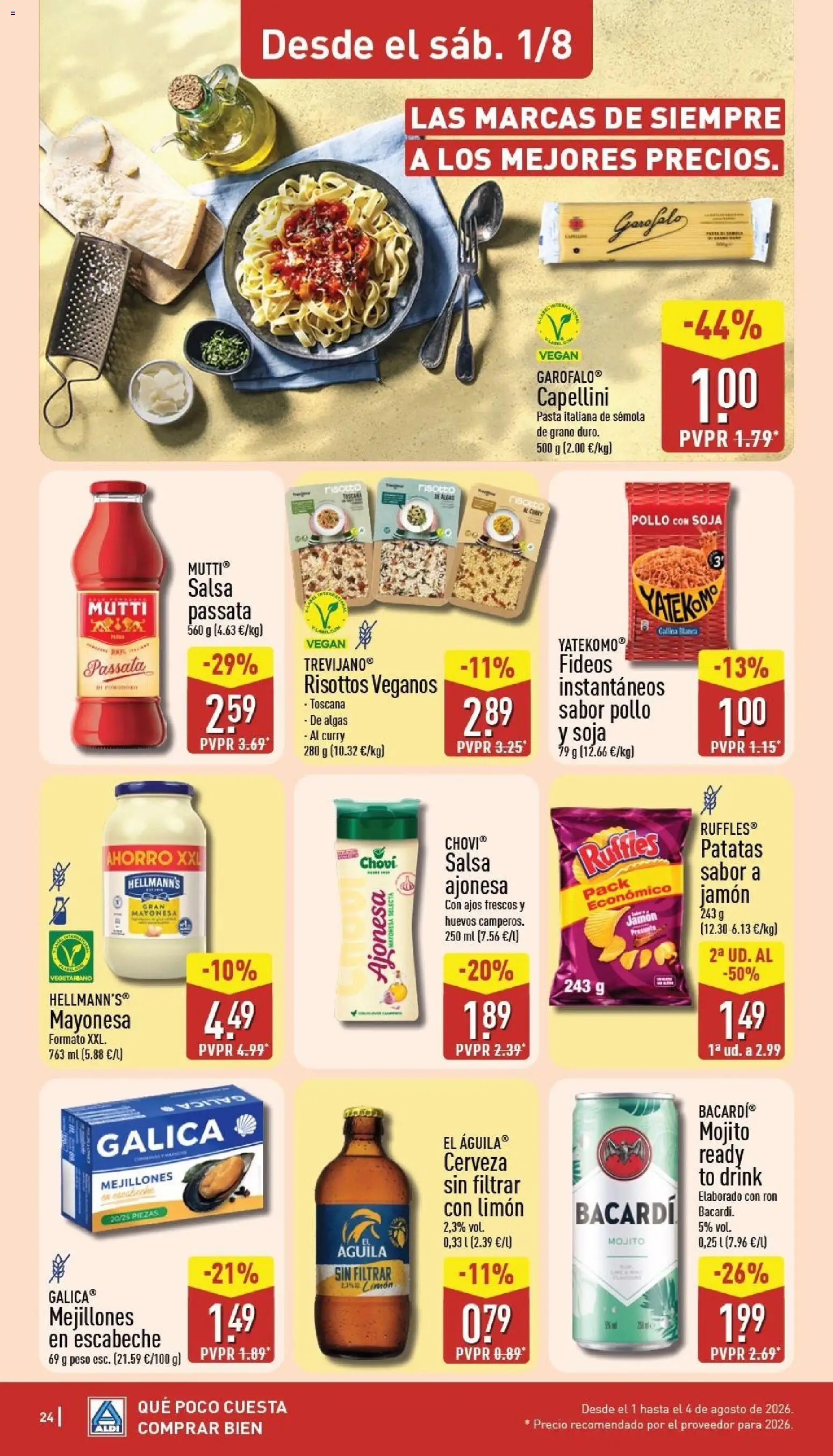 Aldi folleto Baleares │ válido desde el 27/07/2026 | Página: 24 | Productos: Ron, Pasta, Οθόνη προβολής, Δαχτυλίδι φωτός