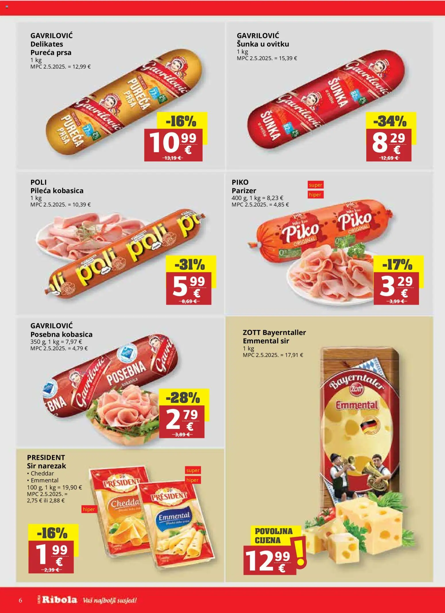 Ribola katalog | vrijedi od 14.10.2026 | Stranica: 6 | Proizvodi: Pureća prsa, Sir, Narezak, Parizer