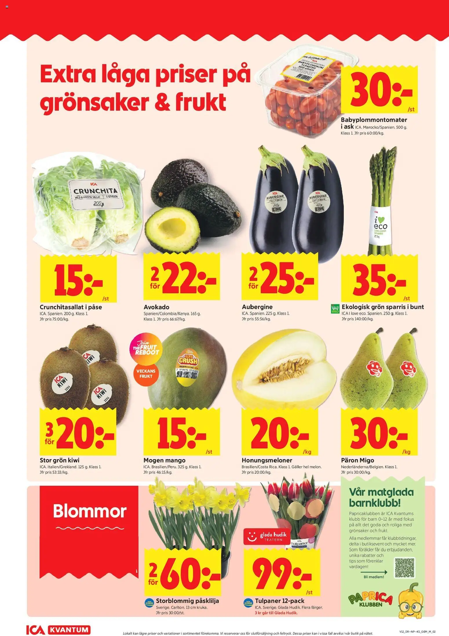 ICA Kvantum reklamblad aktuell från 16.03.2026 | Sida: 2 | Produkter: Tomater, Kiwi, Sparris, Mango