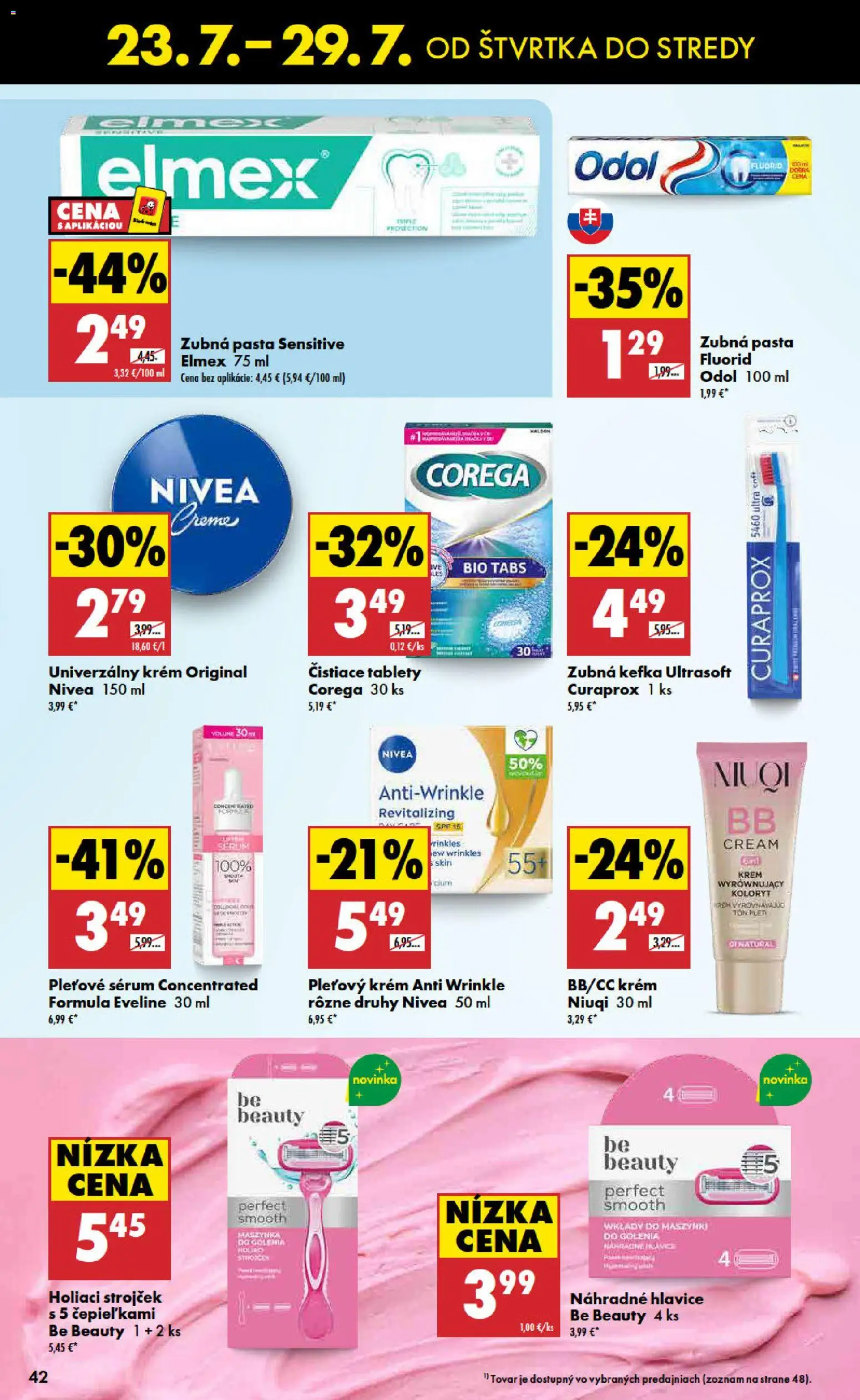 Nové Biedronka akcie – leták je platný od 23.07.2026 | Strana: 42 | Produkty: Zubná kefka, Strojček, Holiaci strojček, Krém