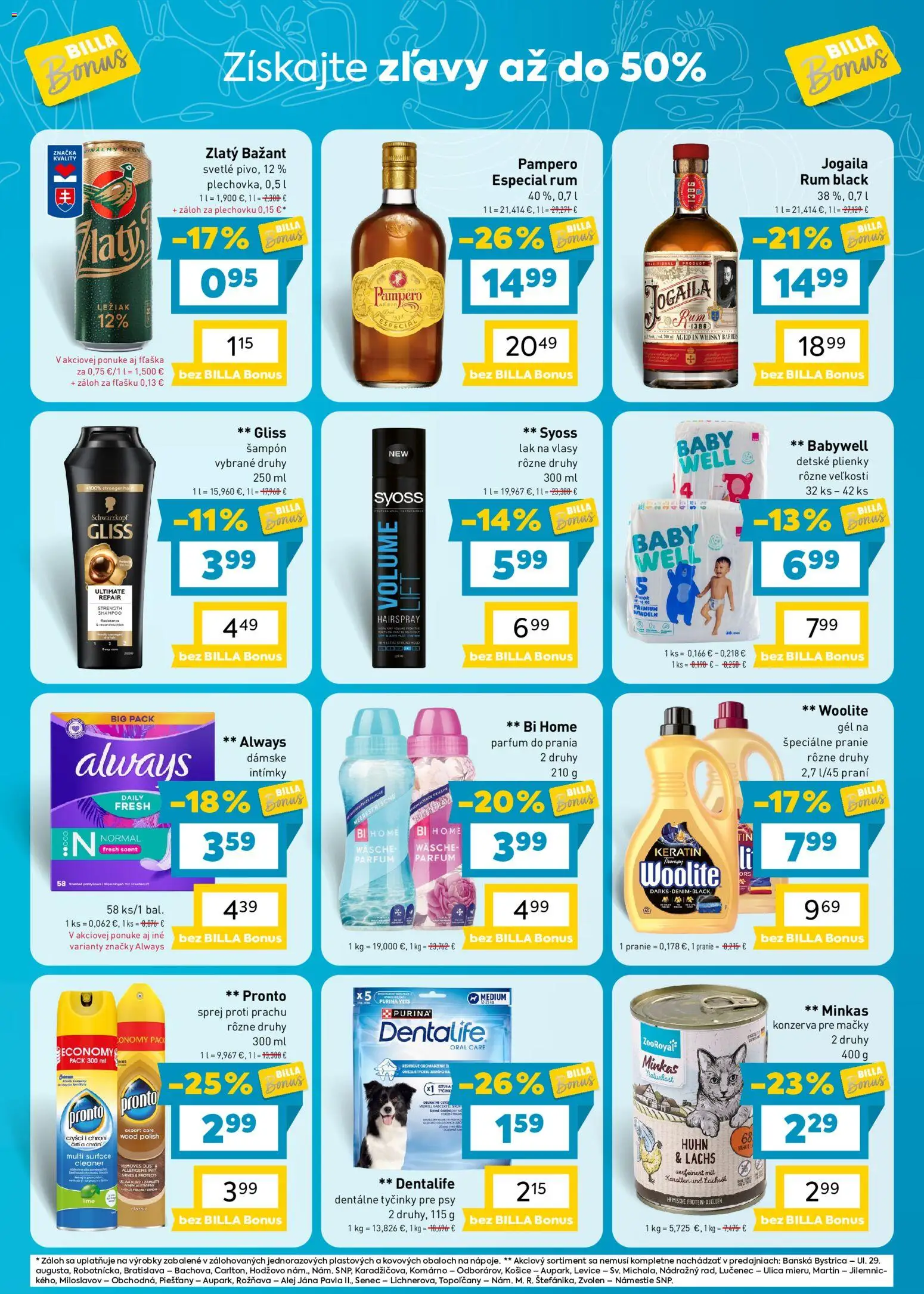 Nové Billa akcie – leták je platný od 02.09.2026 | Strana: 7 | Produkty: Woolite, Zlatý Bažant, Detské plienky, Rum