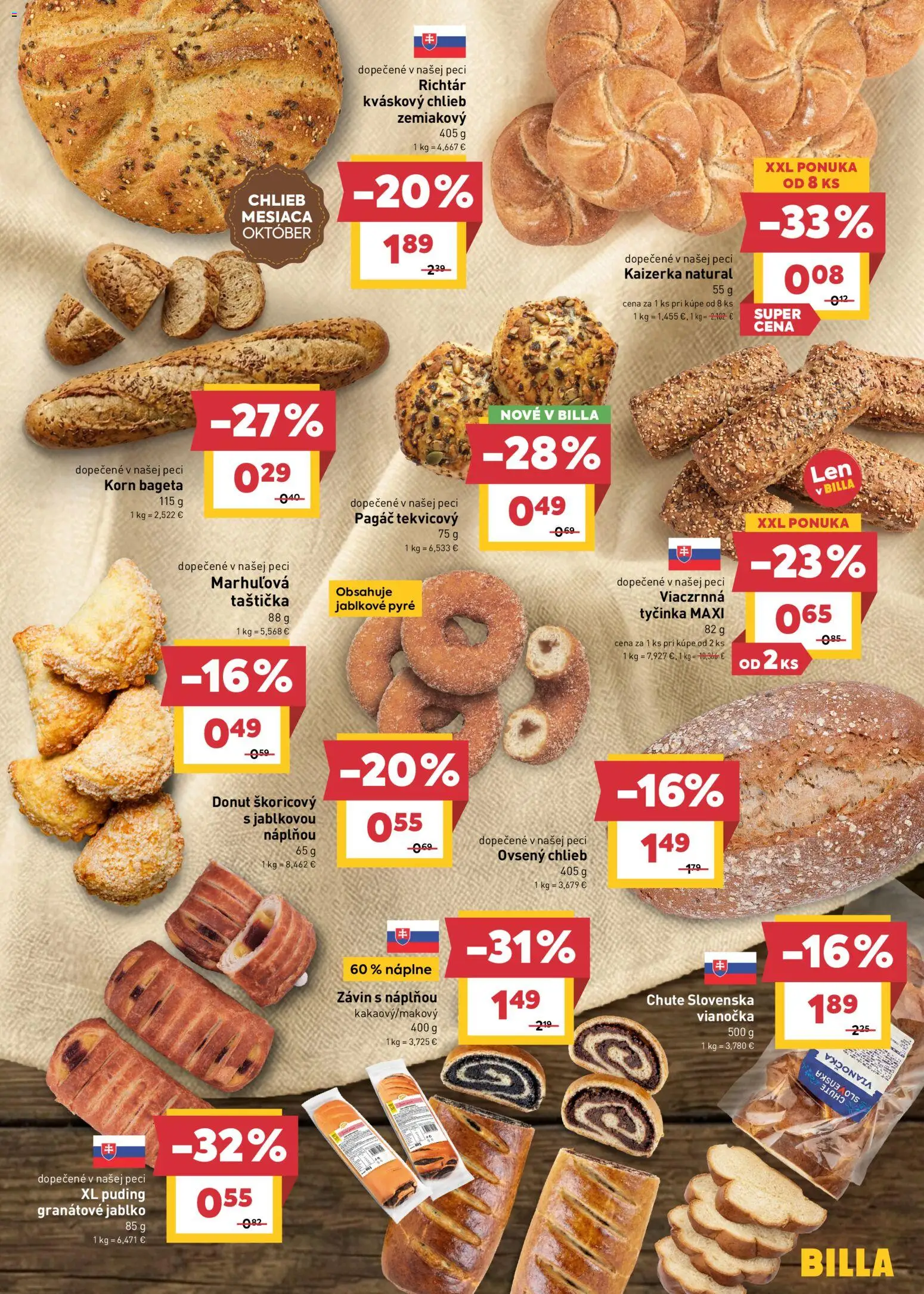 Nové Billa akcie – leták je platný od 07.10.2026 | Strana: 3 | Produkty: Donut, Závin, Granátové jablko, Pec