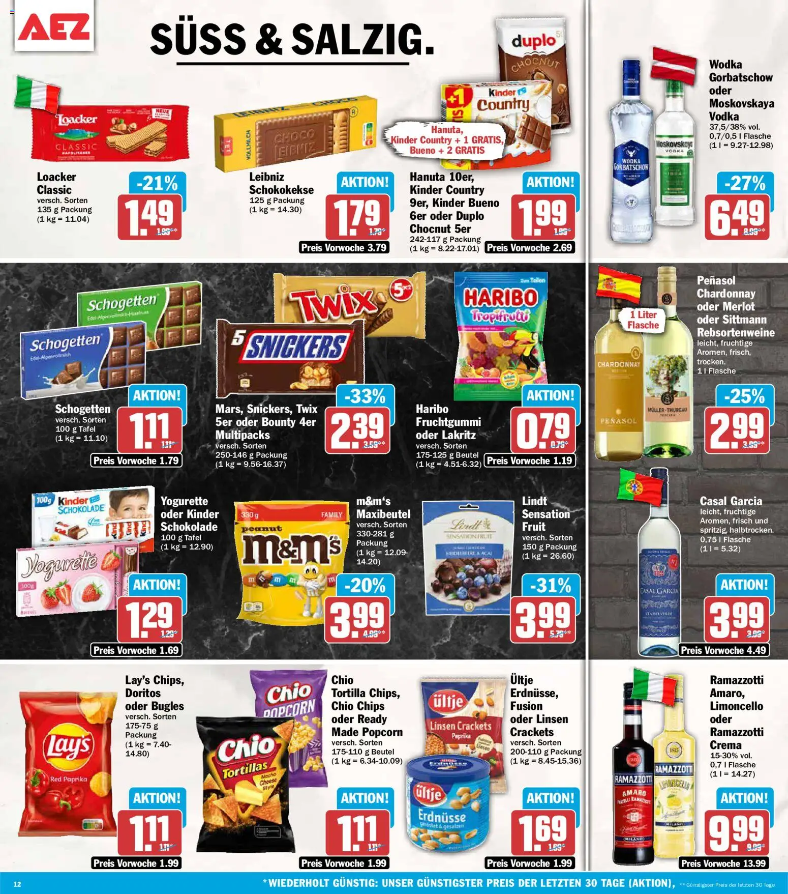 AEZ Prospekt – gültig ab 22.06.2026 | Seite: 12 | Produkte: Snickers, Limoncello, Wodka gorbatschow, Kinder country