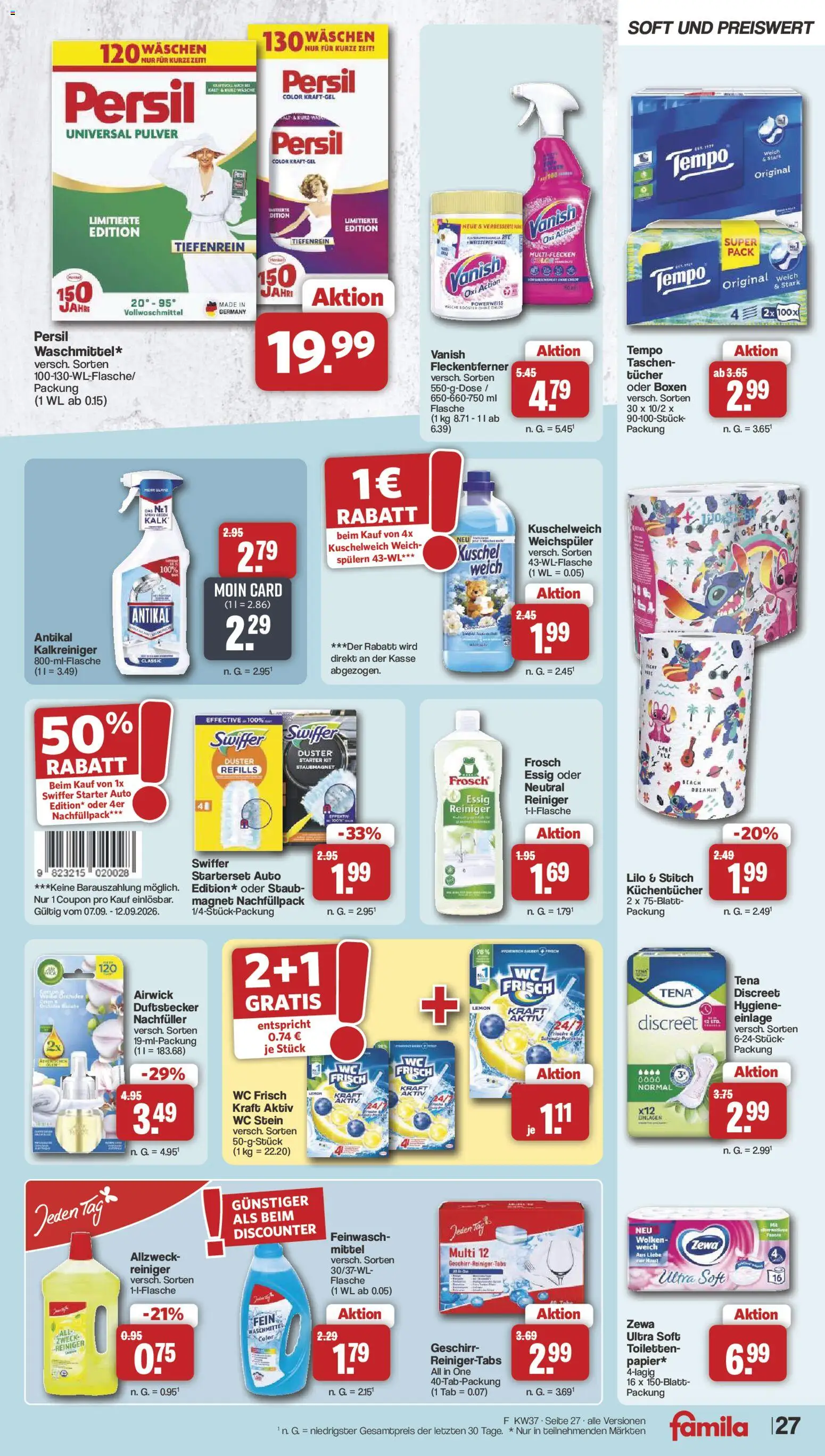 Famila Nordwest Prospekt – gültig ab 07.09.2026 | Seite: 29 | Produkte: Essig, Wc frisch, Tempo, Persil
