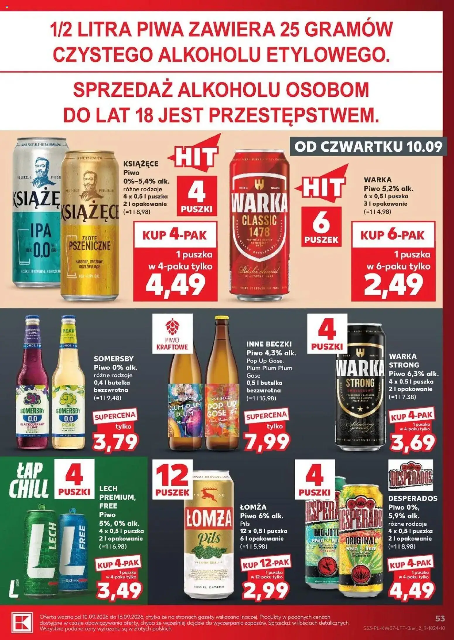 Kaufland gazetka od 10.09.2026 - od jutra PDF | Strona: 53 | Produkty: Lech, Warka, Piwo, Desperados