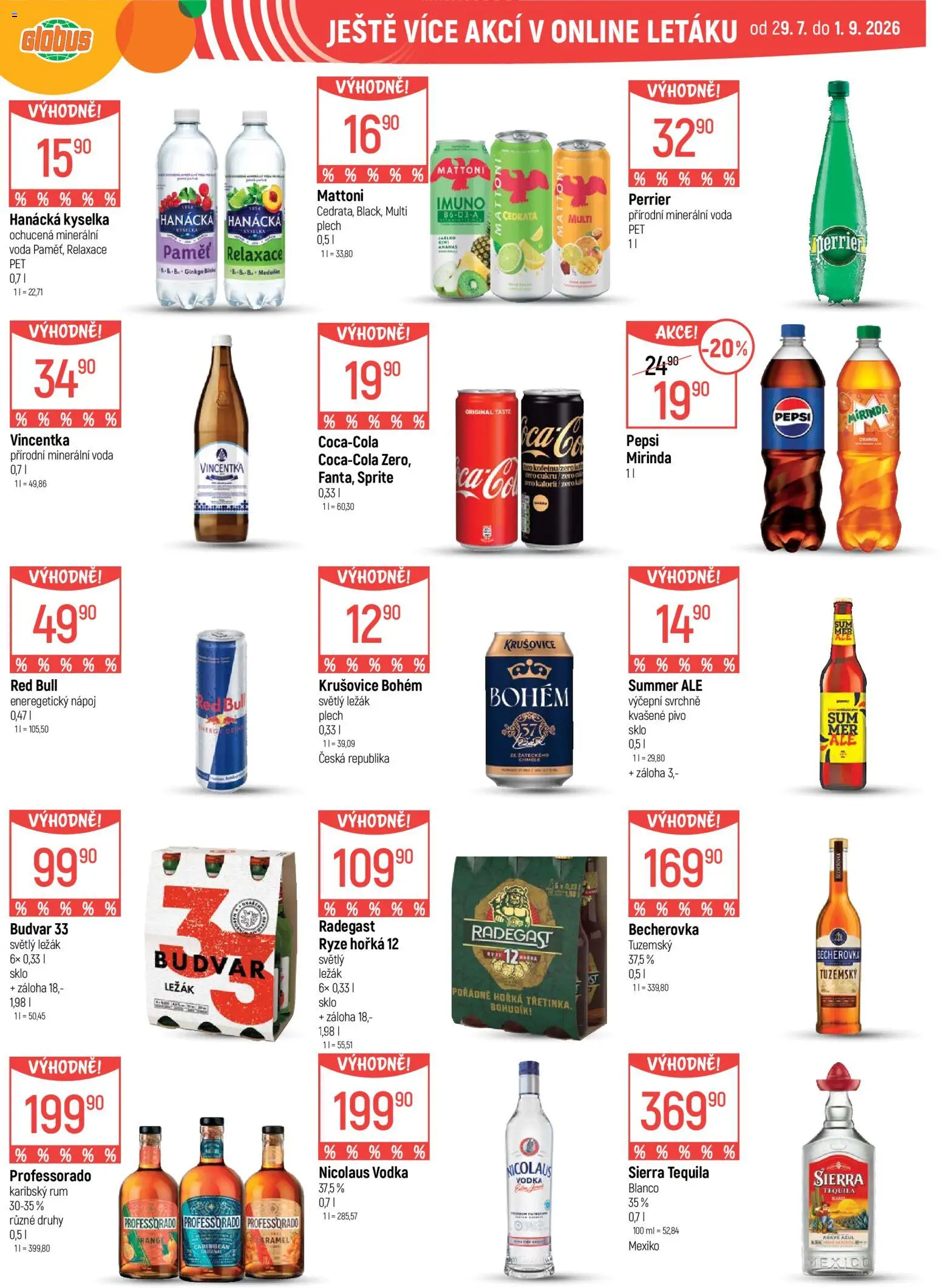 Globus leták od 05.08.2026 | Strana: 38 | Produkty: Globus, Budvar 33, Minerální voda, Vincentka