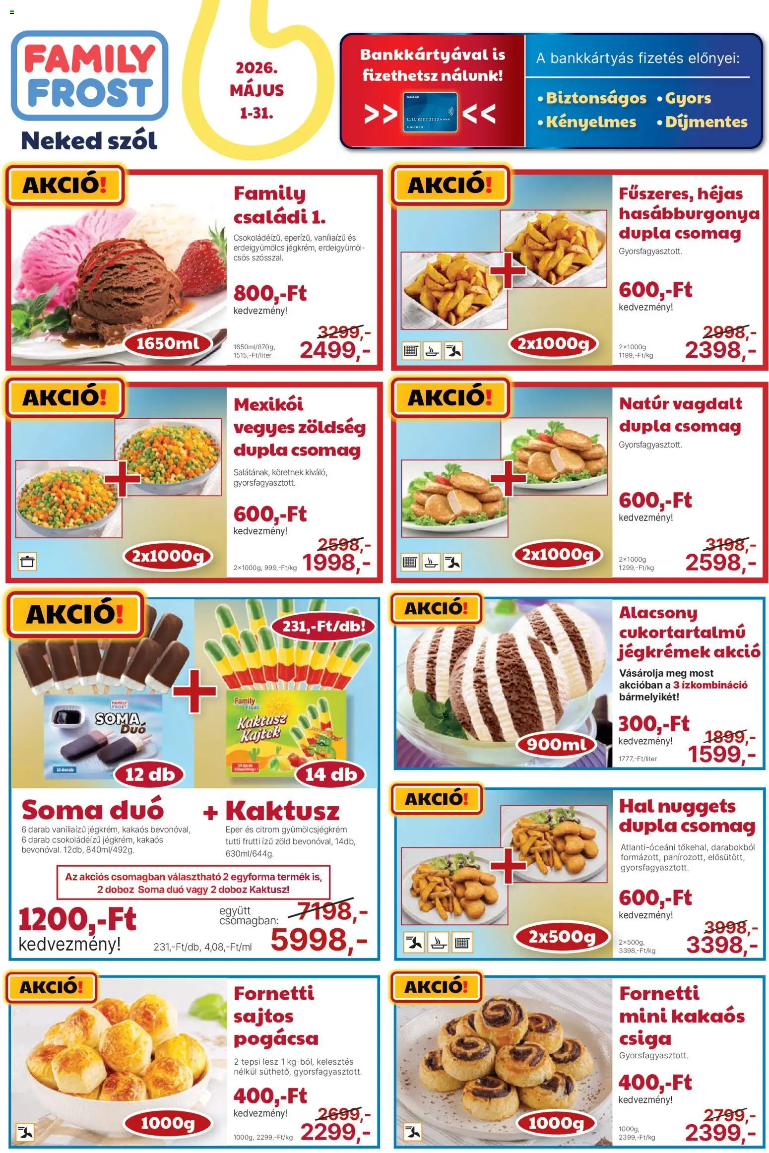 Family Frost akciós ujság - amely érvényes a következő dátumtól: 01.05.2026 | Oldal: 1 | Termékek: Nuggets, Doboz, Hal, Eper