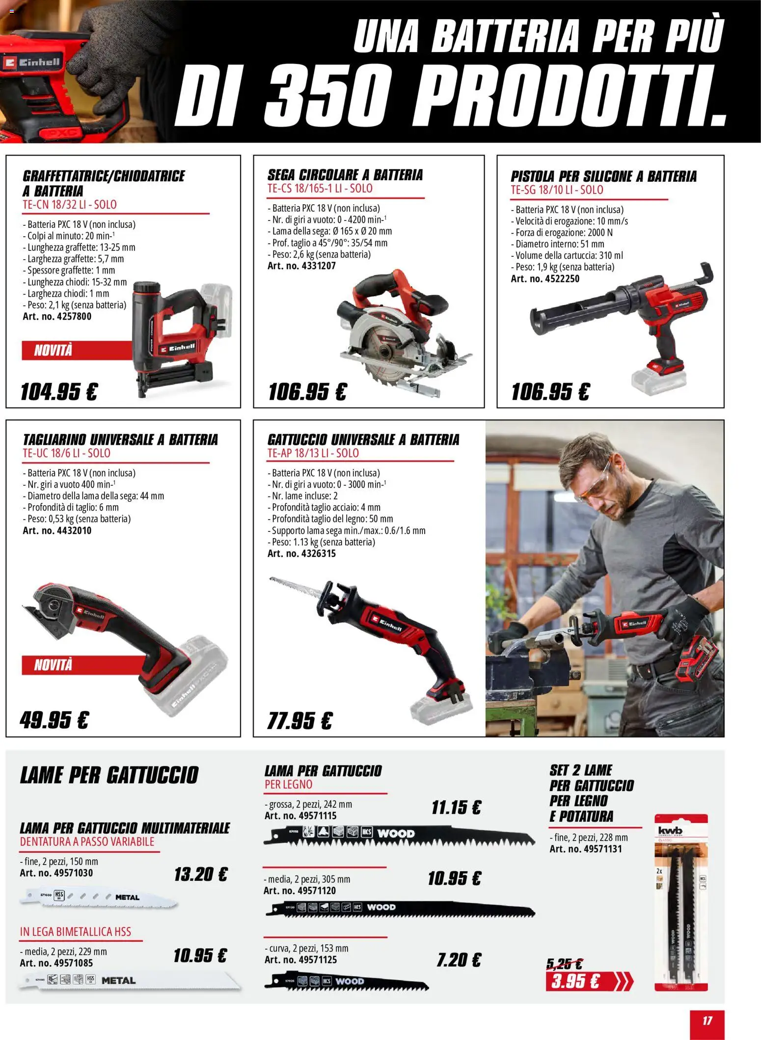 Volantino Einhell del 01.06.2026 | Pagina: 17 | Prodotti: Chiodi, Silicone, Sega, Batteria