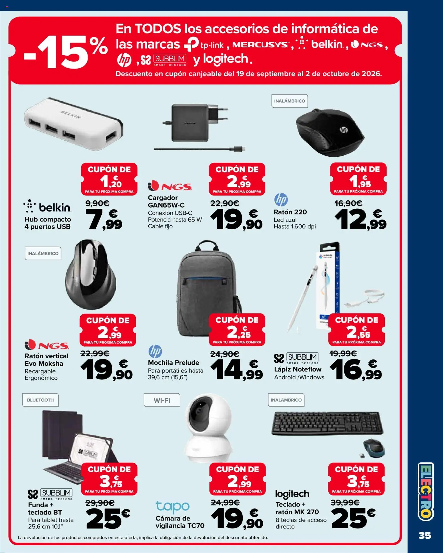 Carrefour Vuelta al cole │ válido desde el 18/08/2026 | Página: 35 | Productos: Mouse, Teclado, Cámara, Cable