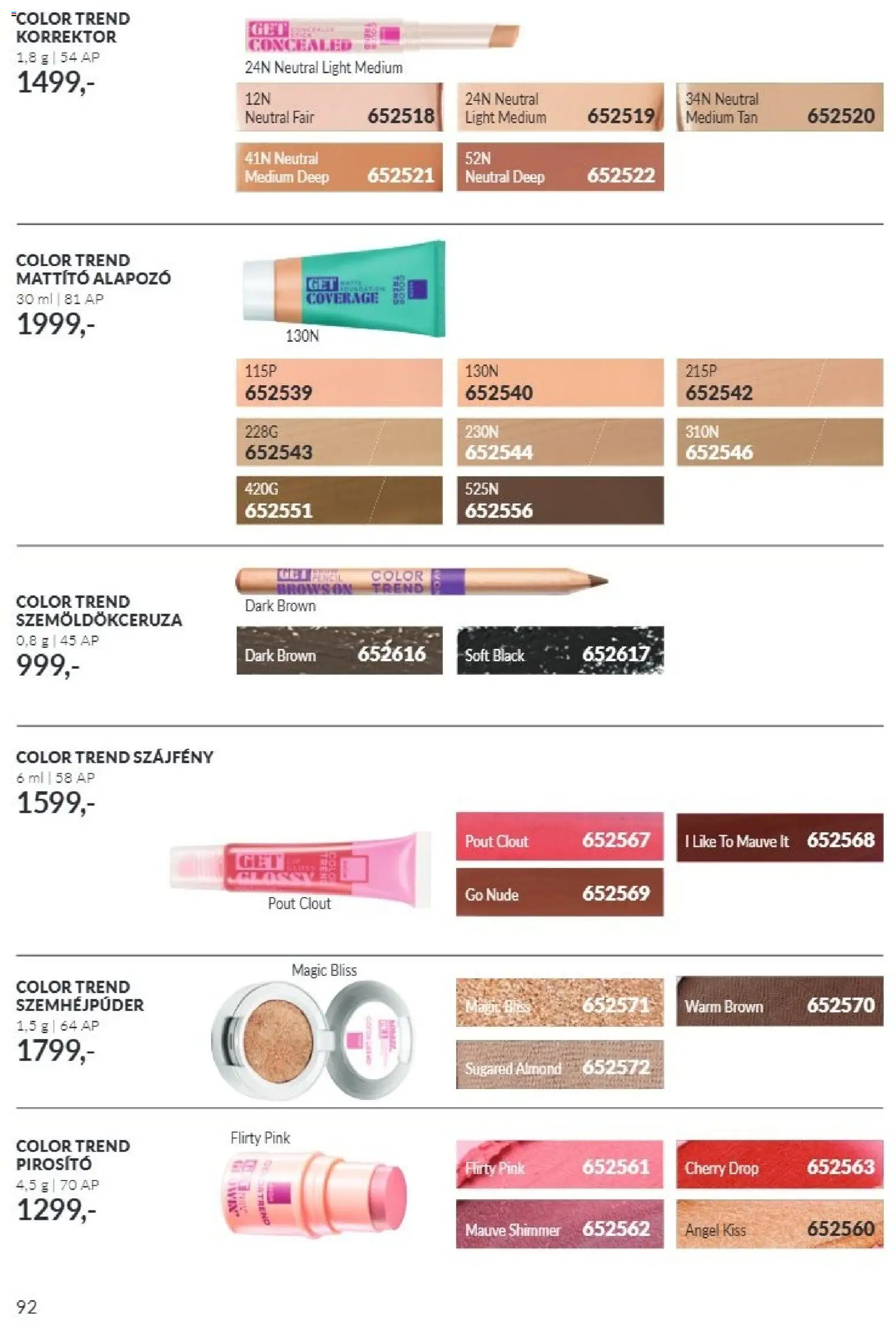 Avon akciós ujság - amely érvényes a következő dátumtól: 2026.11.01. | Oldal: 92 | Termékek: Korrektor, Alapozó, Pirosító, Szájfény