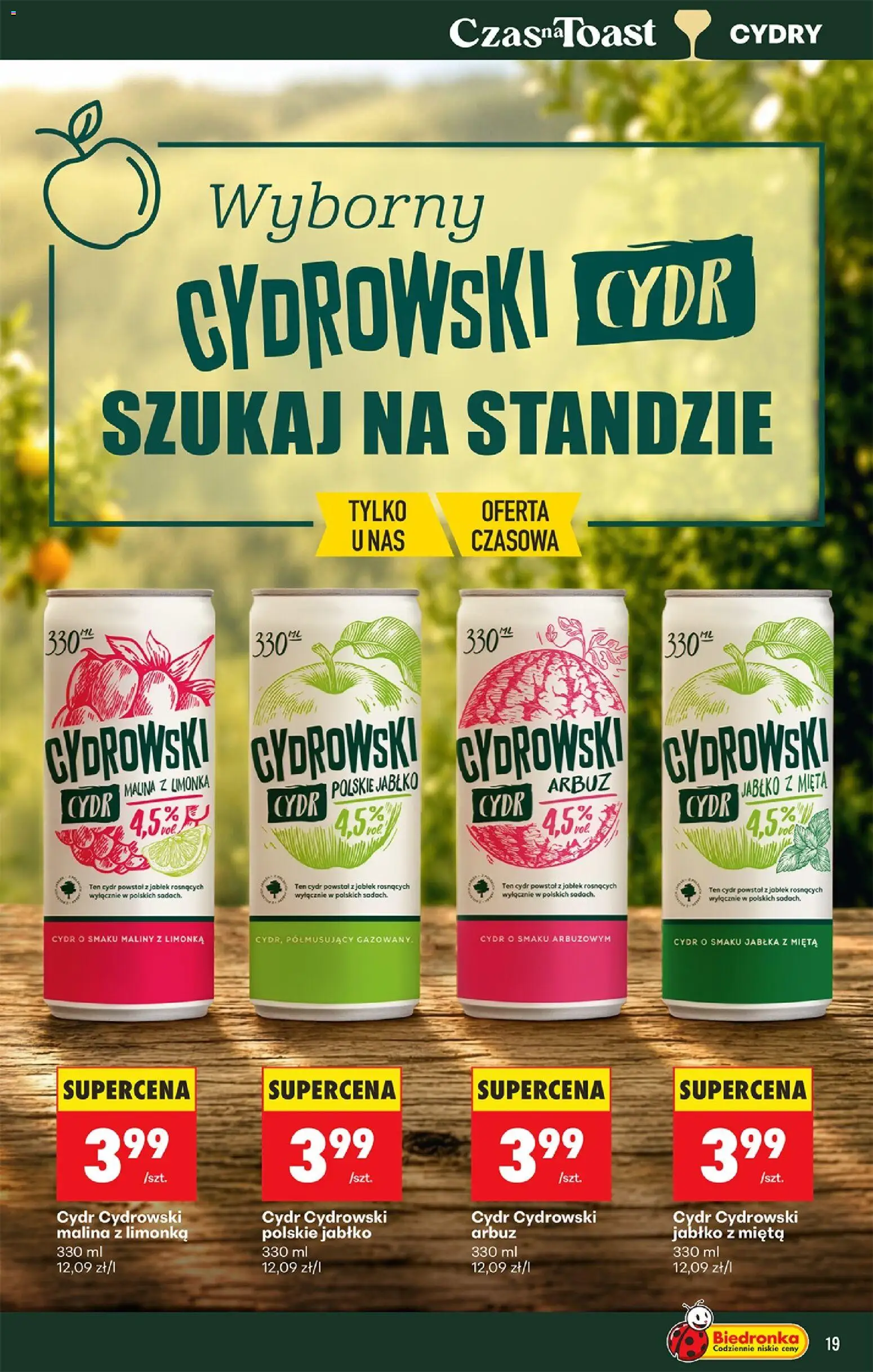Biedronka gazetka - Czas na toast od 13.07.2026 | Strona: 19 | Produkty: Arbuz, Maliny, Cydr Cydrowski, Jabłka