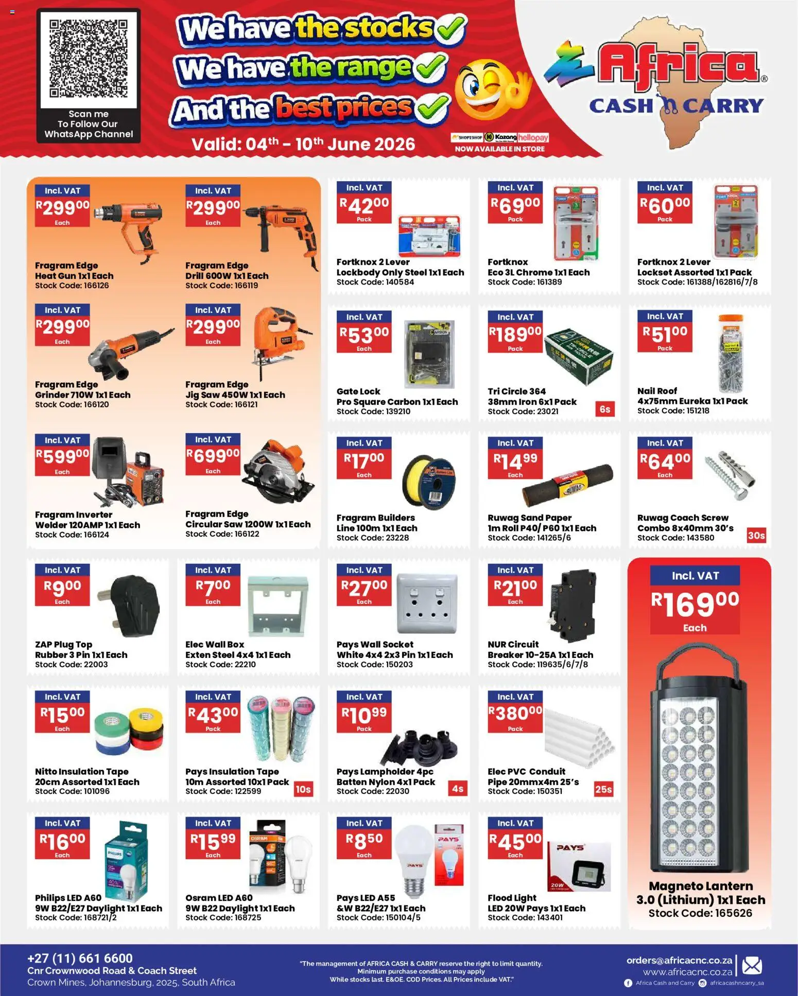 New Africa Cash & Carry catalogue – valid from 04.06.2026 | Page: 34 | Products: Drill, Light, Pipe, Paper