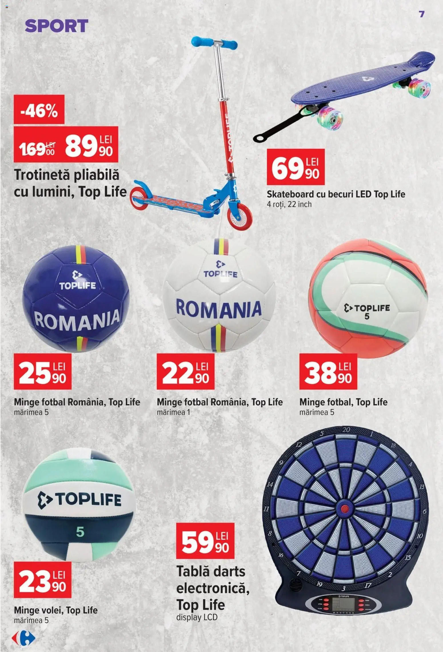 Noul catalog Carrefour – valabil de la 14.10.2026 | Pagină: 7 | Produse: Top, LED, Trotinetă, Sport