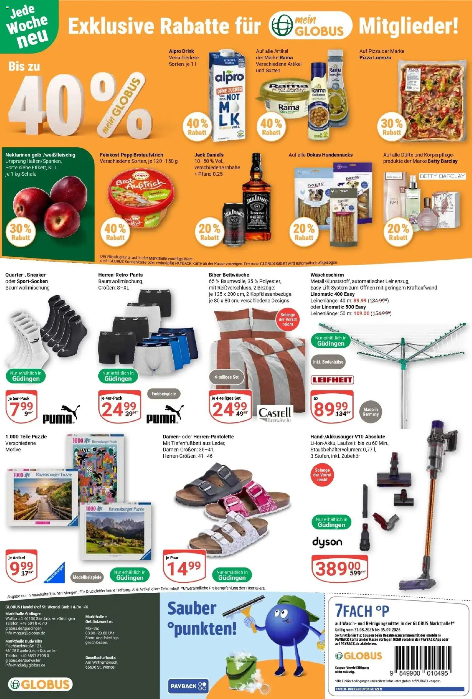 Globus Prospekt Saarbrücken-Dudweiler (ab 31.08.2026) » Angebote online | Seite: 34 | Produkte: Nektarinen, Zucker, Whiskey, Uhr