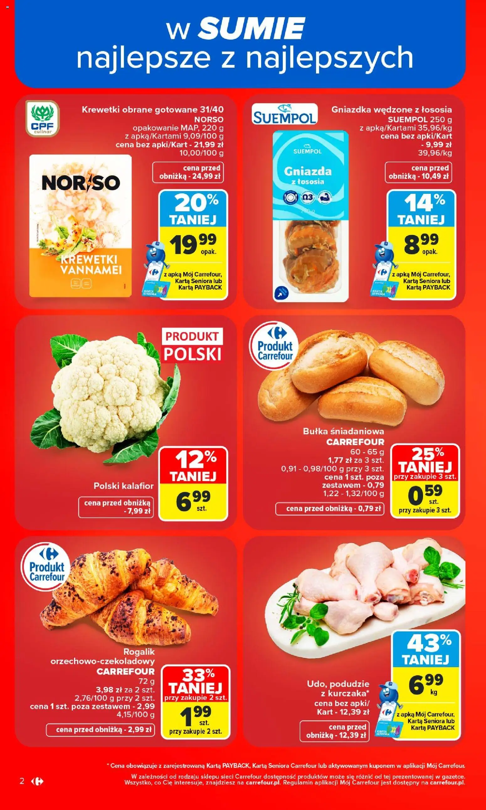 Carrefour gazetka od 14.09.2026 | Strona: 4 | Produkty: Krewetki obrane, Gniazdka, Kalafior, Bułka