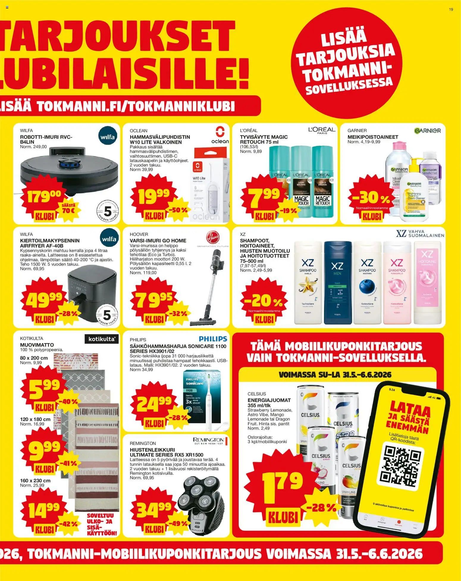 Tokmanni tarjoukset – voimassa 01.06.2026 alkaen | Sivu: 19 | Tuotteet: USB, Robotti-imuri, Shampoo, Hoitoaine