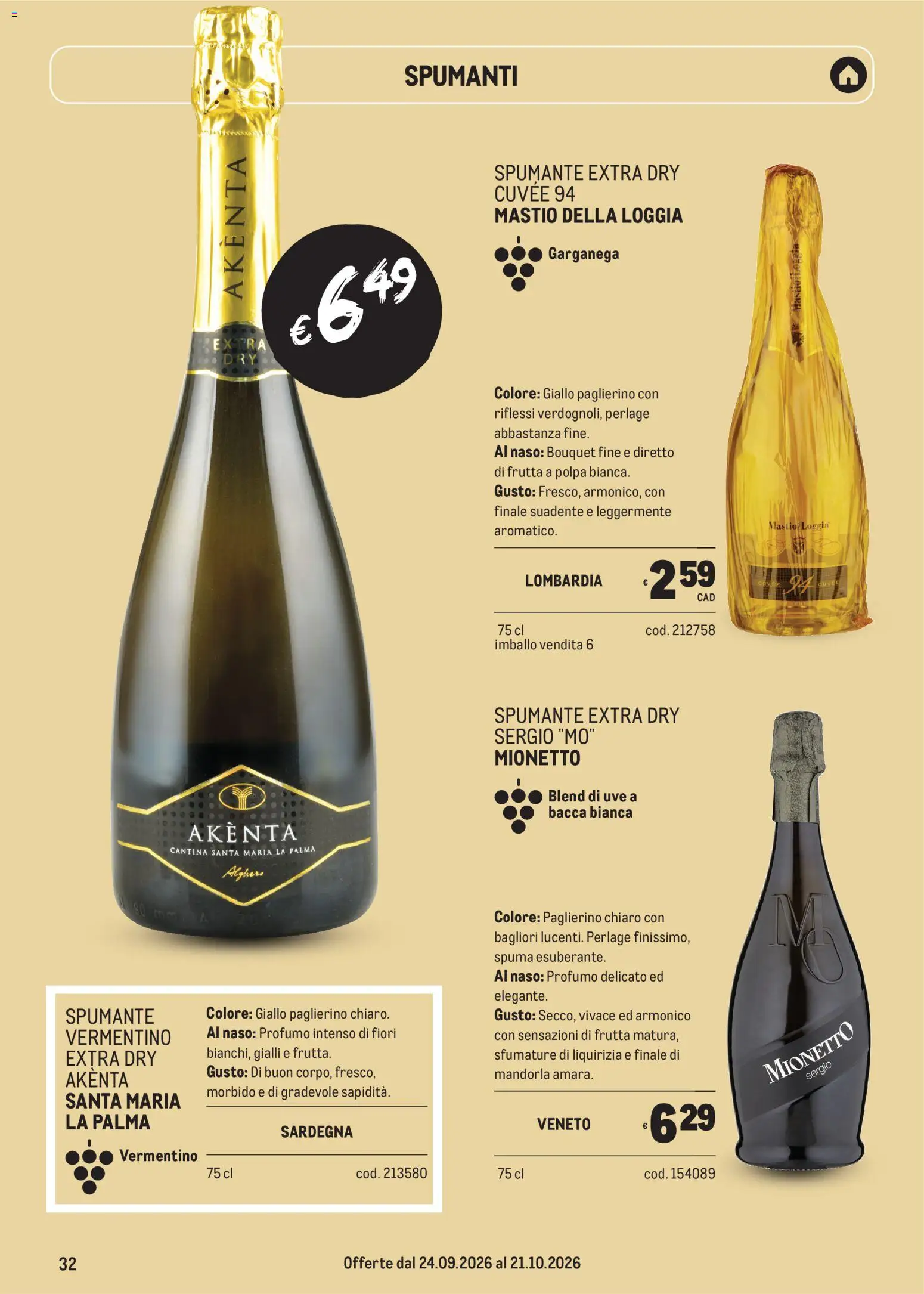 Volantino Metro del 24/09/2026 | Pagina: 32 | Prodotti: Frutta, Mandorla, Spumante, Profumo
