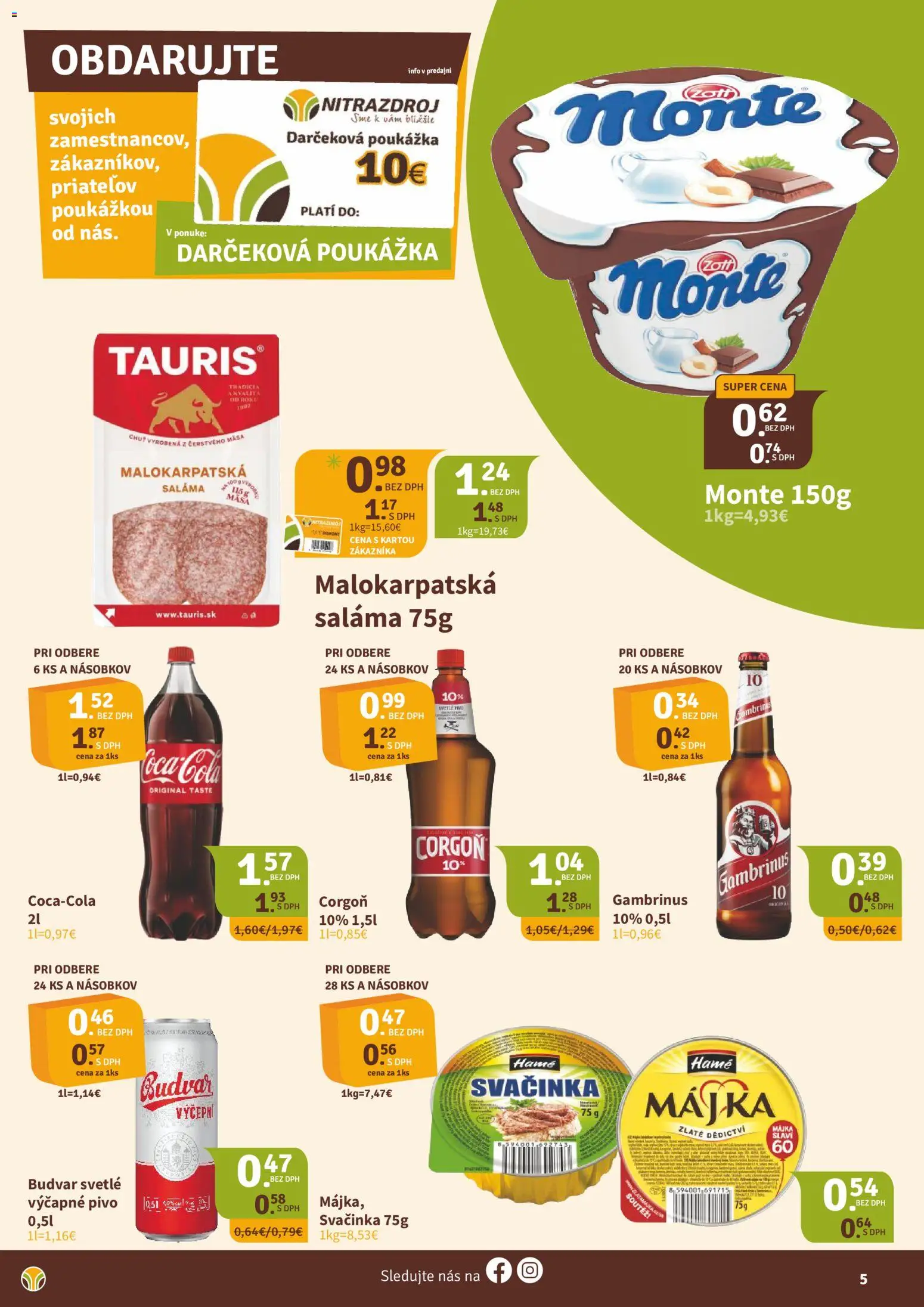 Nové Nitrazdroj akcie – leták je platný od 21.08.2026 | Strana: 5 | Produkty: Pivo, Budvar, Corgoň, Gambrinus