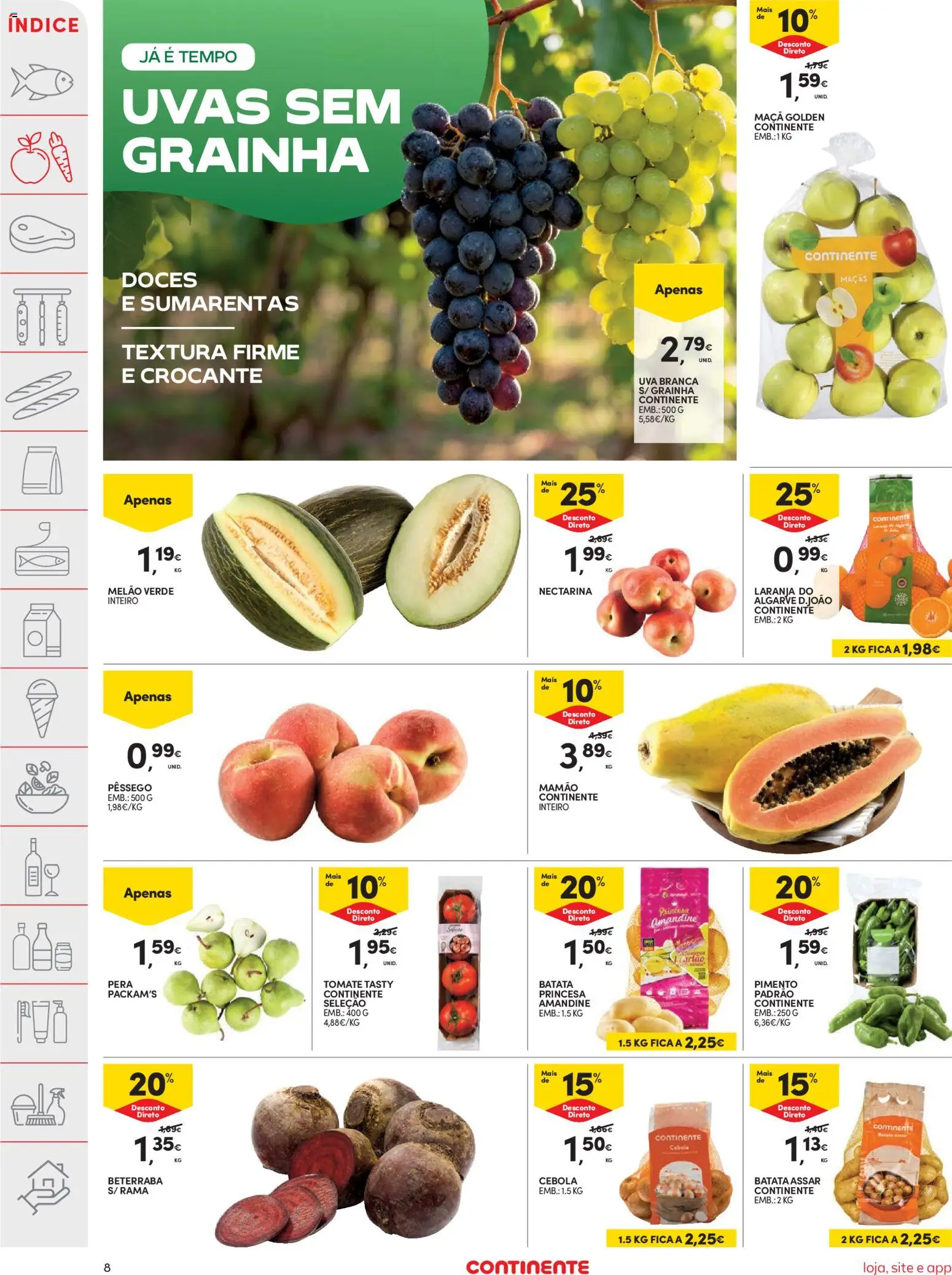 Continente folheto │ válido de 04/08/2026 | Página: 8 | Produtos: Beterraba, Maçãs, Melão, Mamão