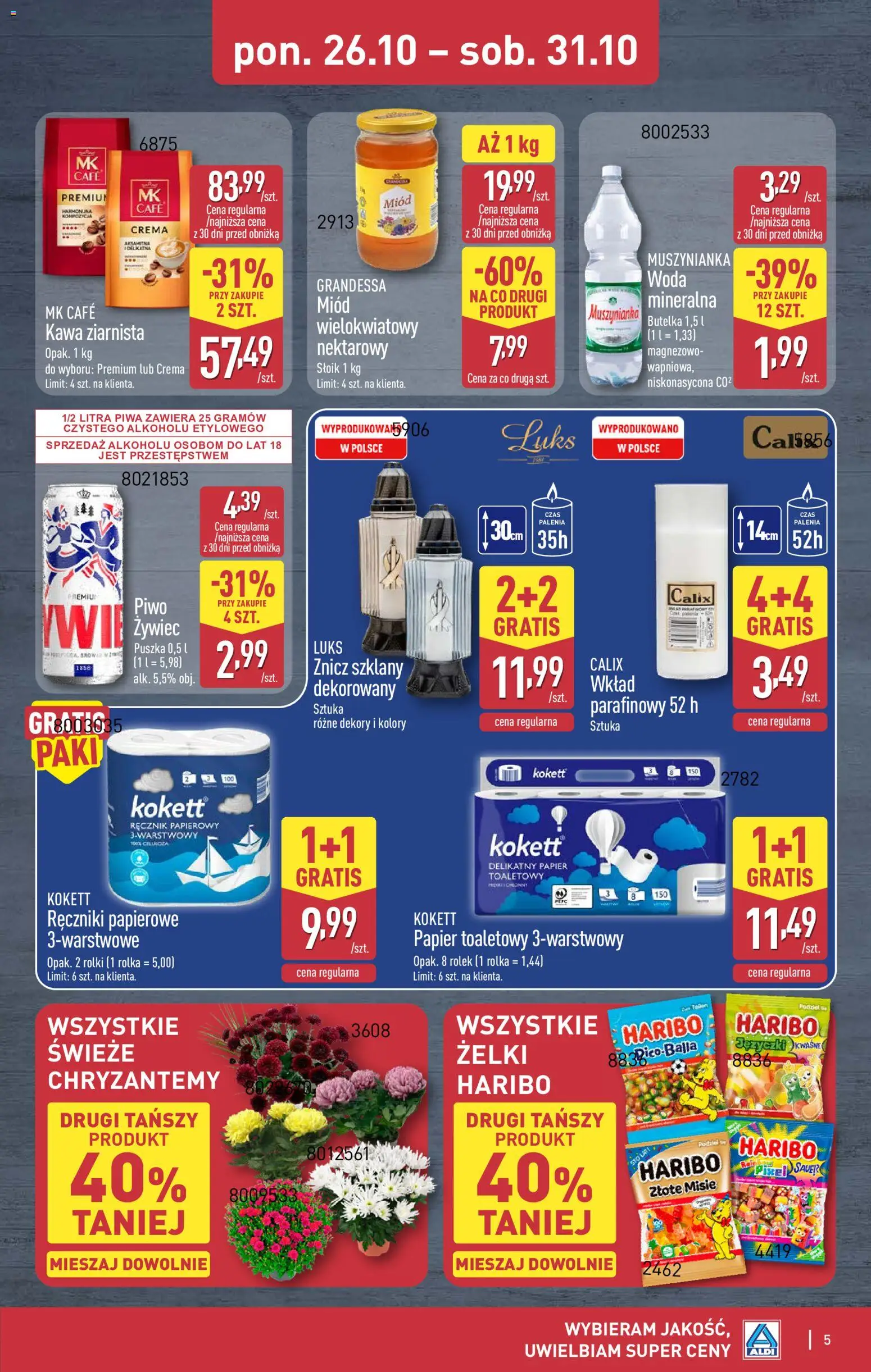 Aldi gazetka - Oferta weekendowa od 29.10.2026 | Strona: 5 | Produkty: Papier toaletowy, Muszynianka, Kawa, Woda
