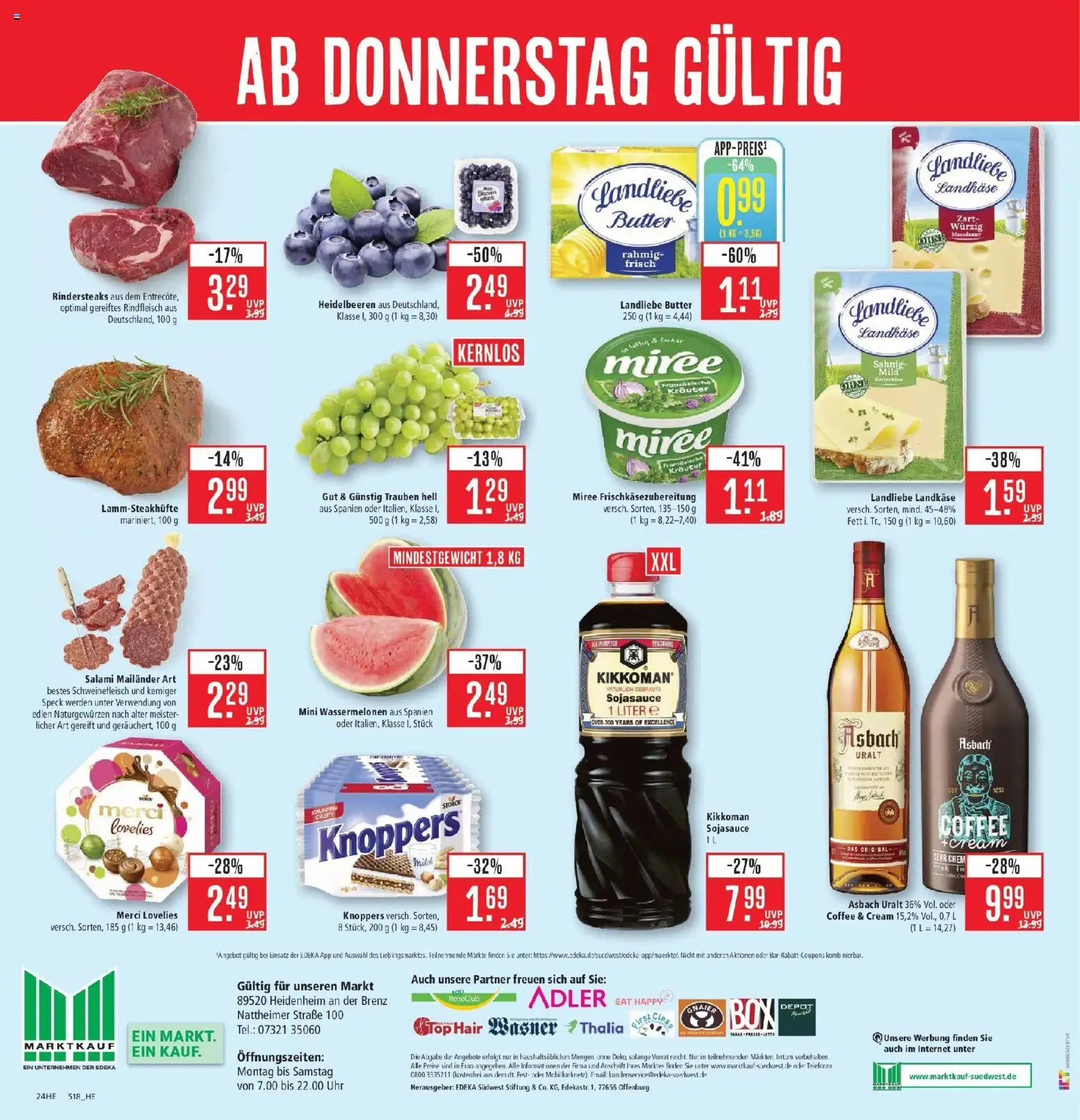 Marktkauf Prospekt Heidenheim (ab 17.08.2026) » Angebote online | Seite: 28 | Produkte: Merci, Butter, Heidelbeeren, Knoppers