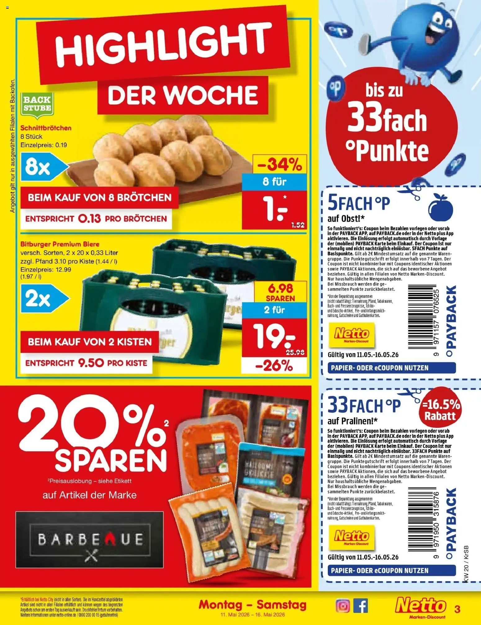 Netto Marken-Discount Prospekt Jüchen	 – gültig ab 10.05.2026 | Seite: 3 | Produkte: Bitburger, Obst