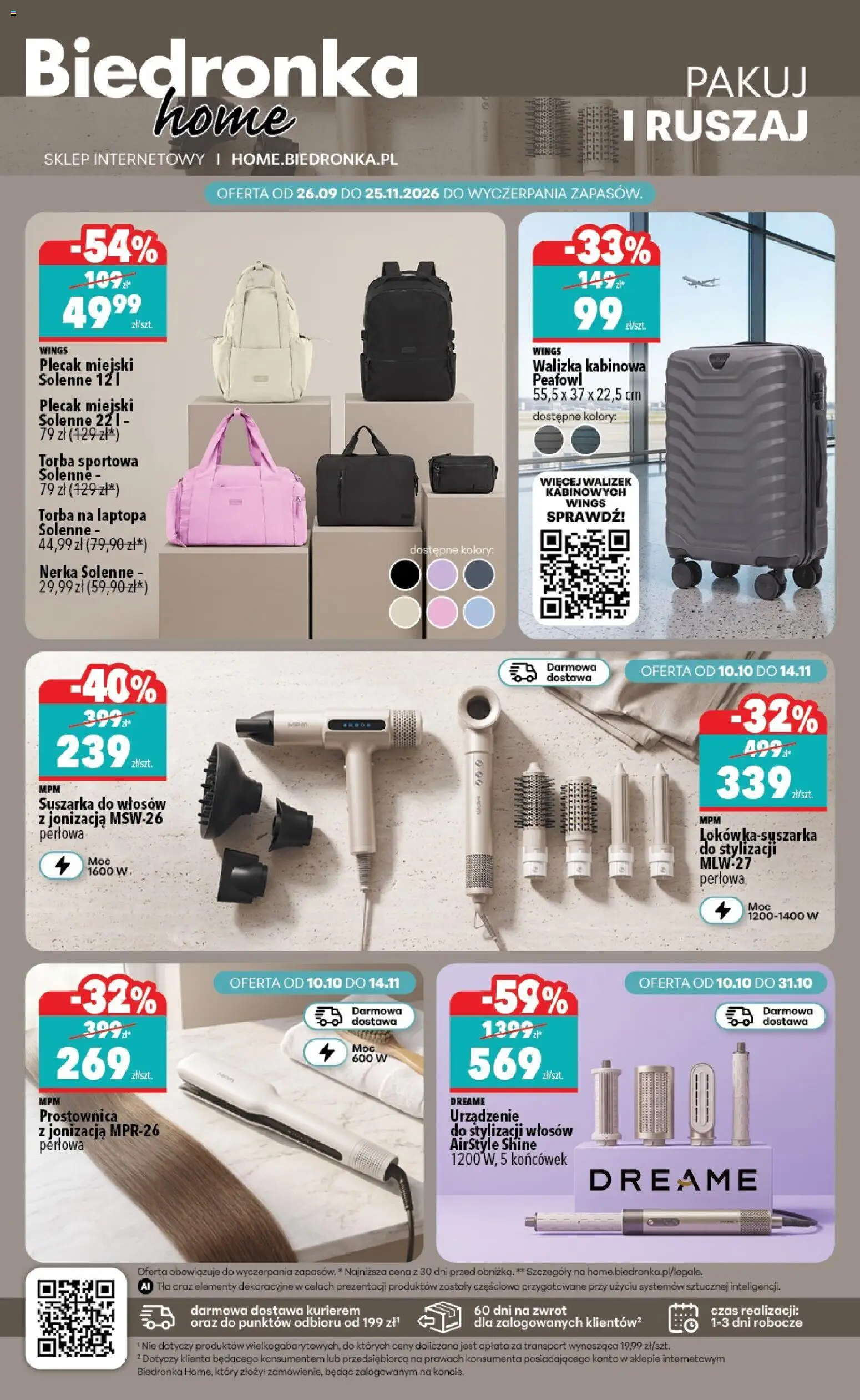 Biedronka gazetka - Home od 10.10.2026 | Strona: 4 | Produkty: Suszarka, Torba sportowa, Prostownica, Walizka kabinowa