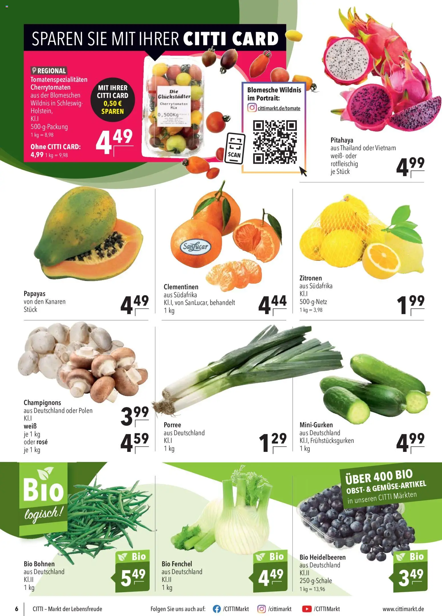CITTI Markt Prospekt – gültig ab 12.08.2026 | Seite: 6 | Produkte: Heidelbeeren, Champignons, Obst, Zitronen