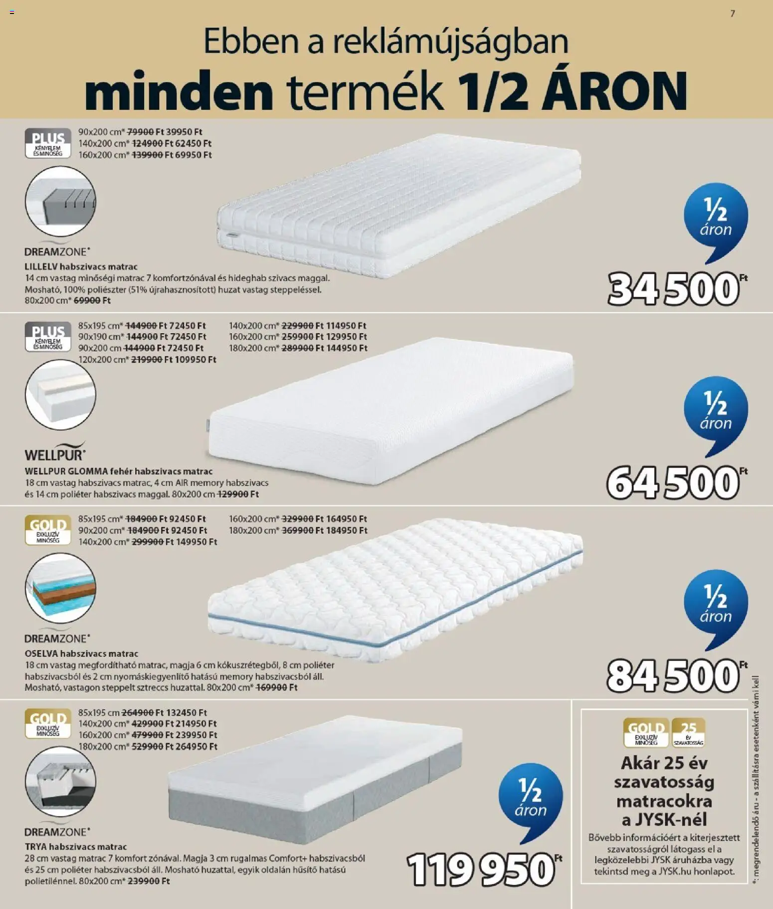 JYSK akciós ujság - amely érvényes a következő dátumtól: 2026.07.15. | Oldal: 7 | Termékek: Matrac
