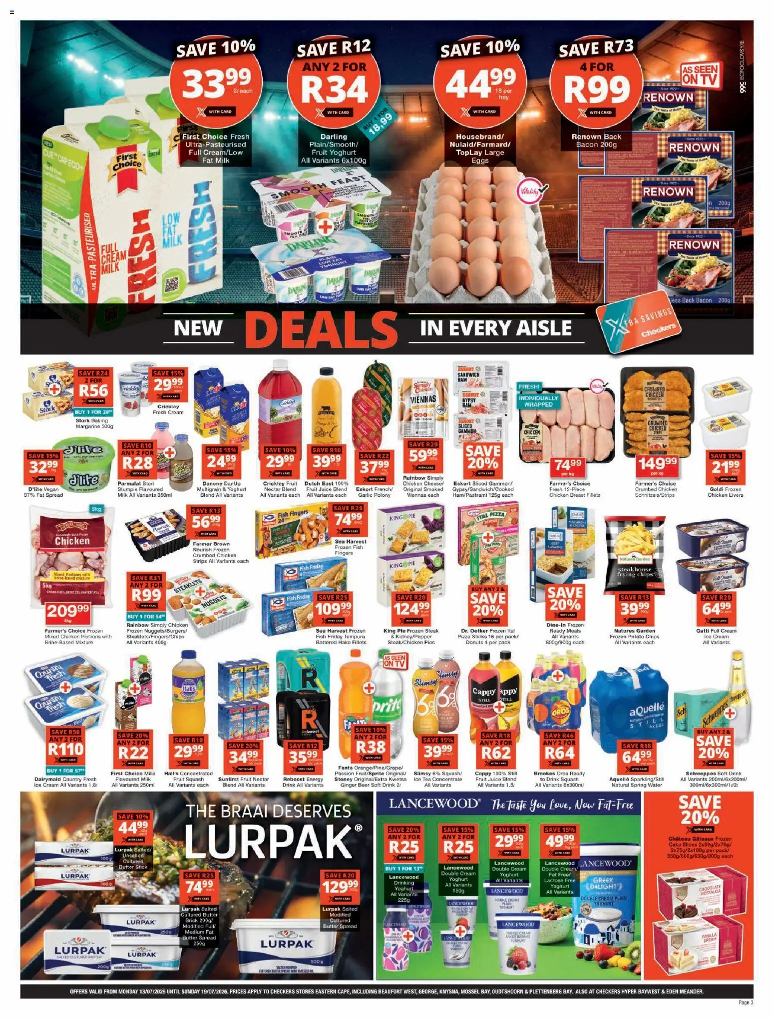 New Checkers catalogue – valid from 13/07/2026 | Page: 3 | Products: Yoghurt, Beer, Stoney, Cream
