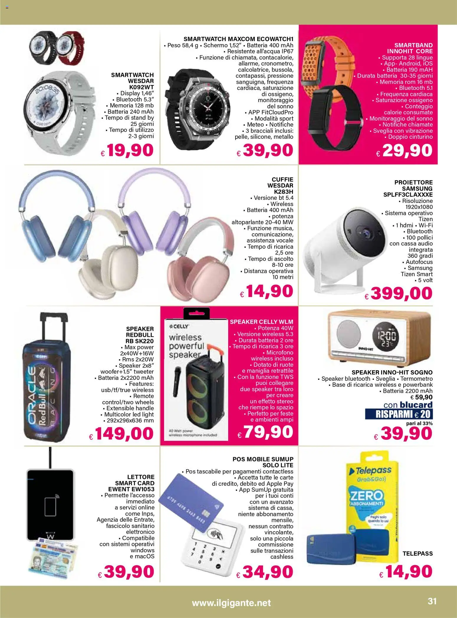 Volantino Il Gigante del 06/08/2026 | Pagina: 31 | Prodotti: Cuffie, Microfono, Red Bull, Batteria