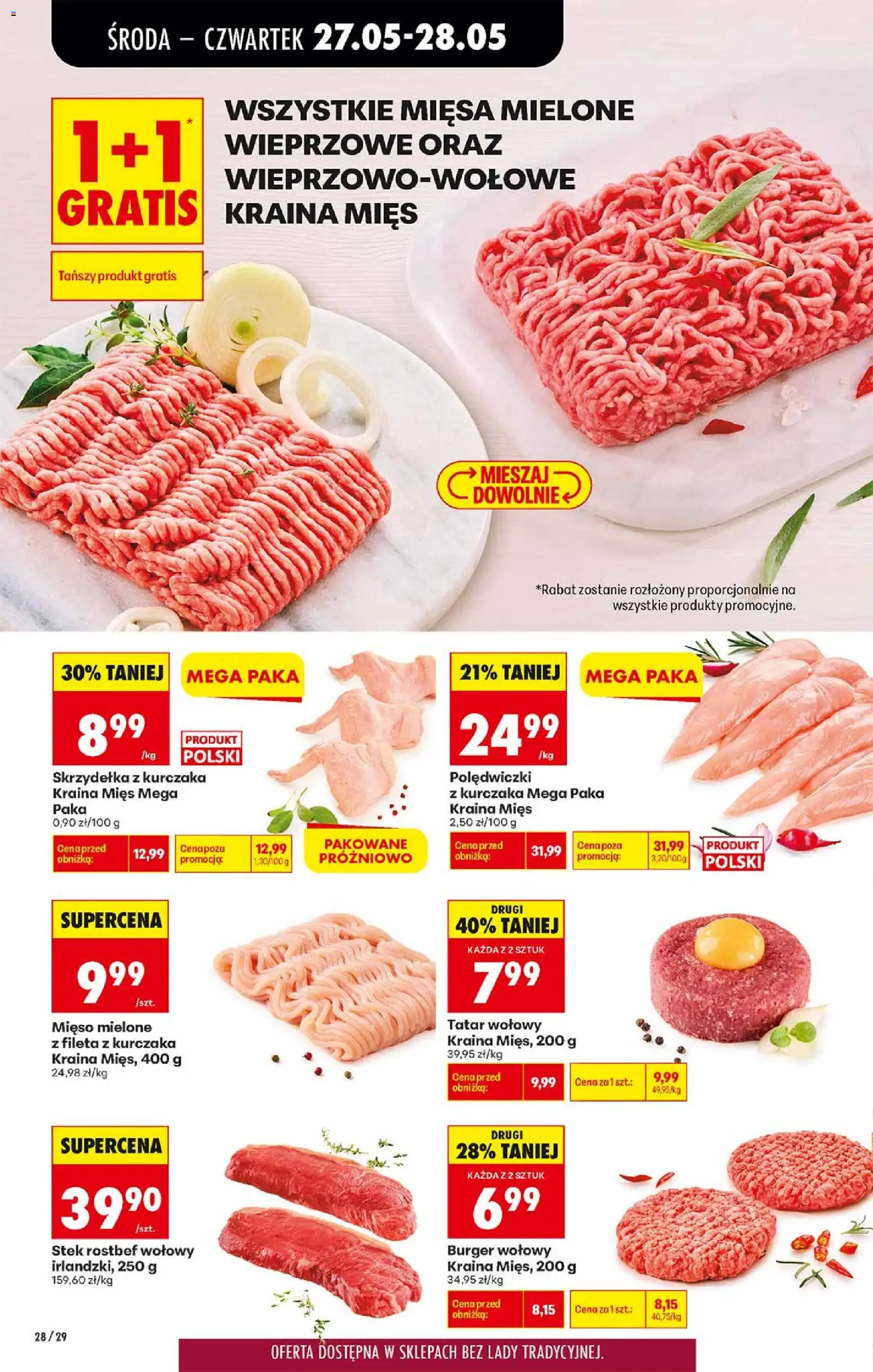 Biedronka gazetka od środy od 27.05.2026 | Strona: 28 | Produkty: Burger wołowy, Tatar wołowy, Mięso mielone, Tatar
