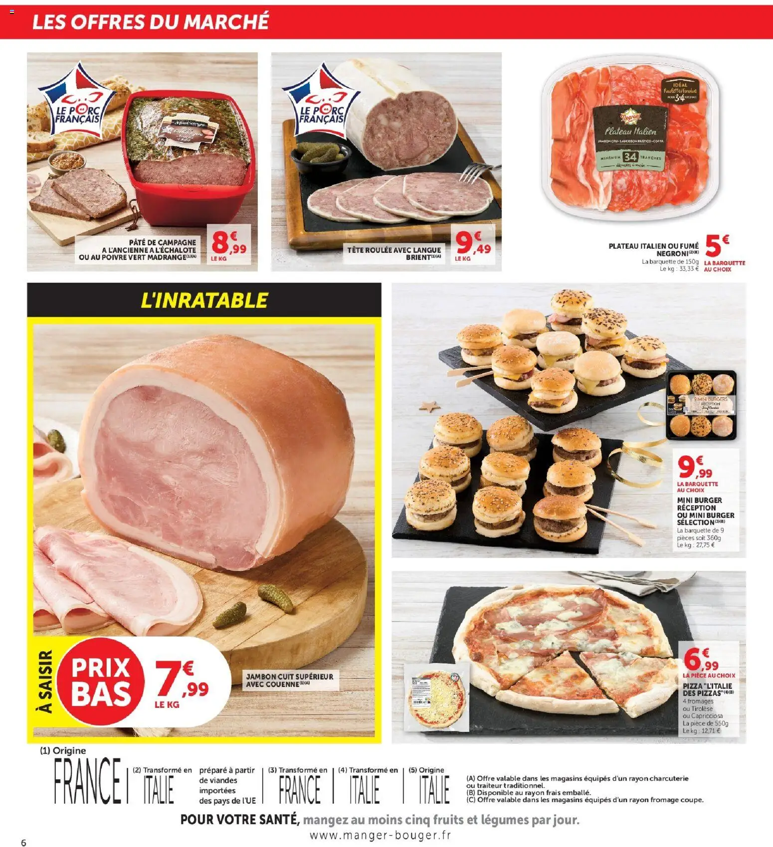 {H1} | Page: 6 | Produits: Saucisson, Jambon, Pizza, Mini burgers
