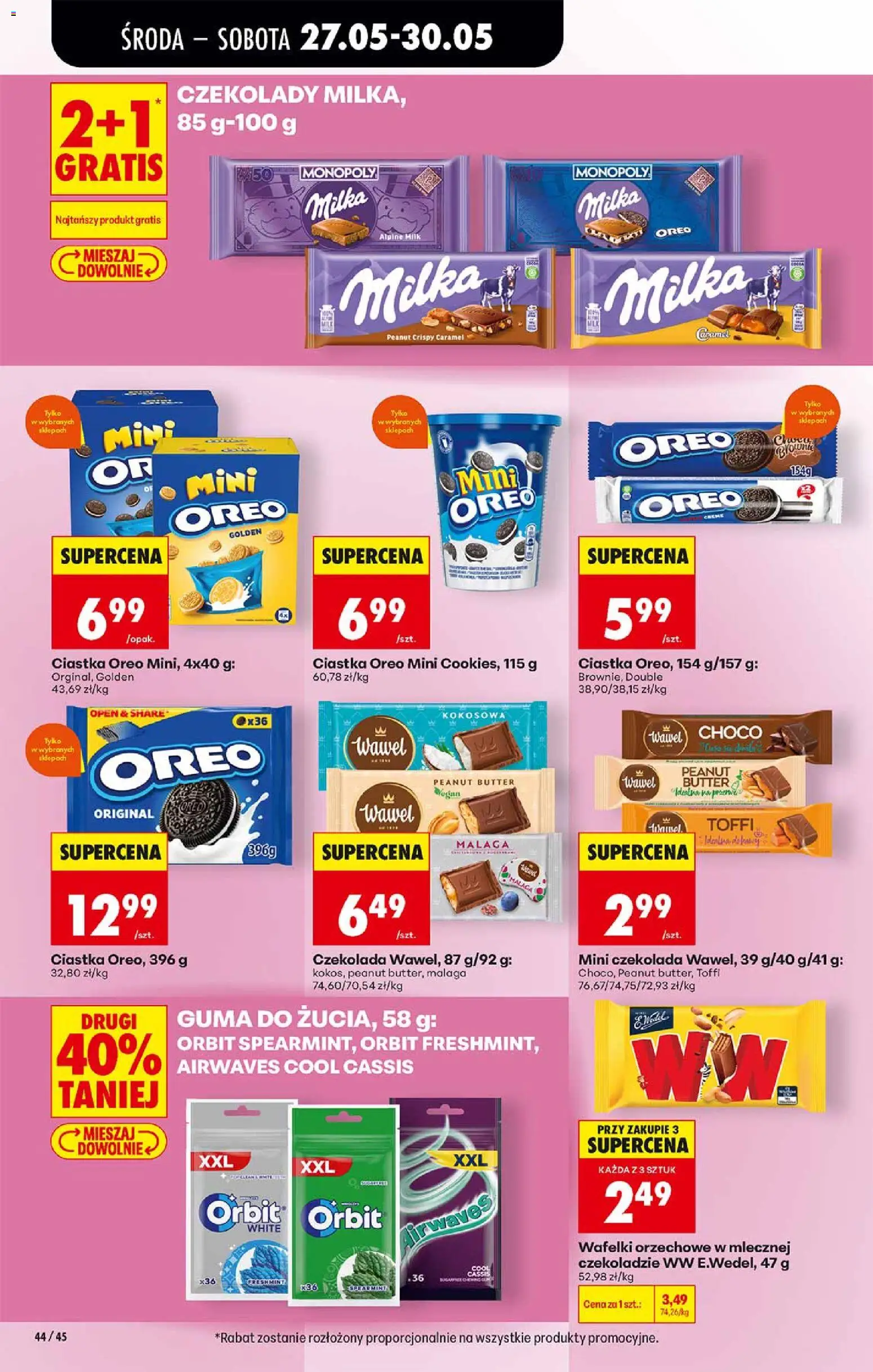 Biedronka gazetka od środy od 27.05.2026 | Strona: 44 | Produkty: Czekolady milka, Milka, Ciastka Oreo, Wafelki