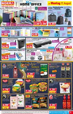 Norma Flugblatt ab 17.08.2026 gültig | Seite: 5 | Produkte: Gemüse, Rucksack, Aktenvernichter, Milch