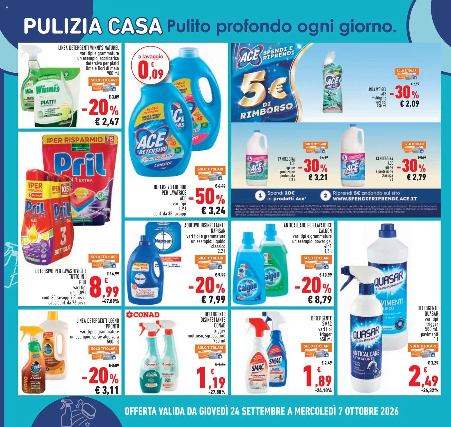 Volantino Conad del 24/09/2026 | Pagina: 20 | Prodotti: Detersivo per piatti, Lime, Lavastoviglie, Aloe vera