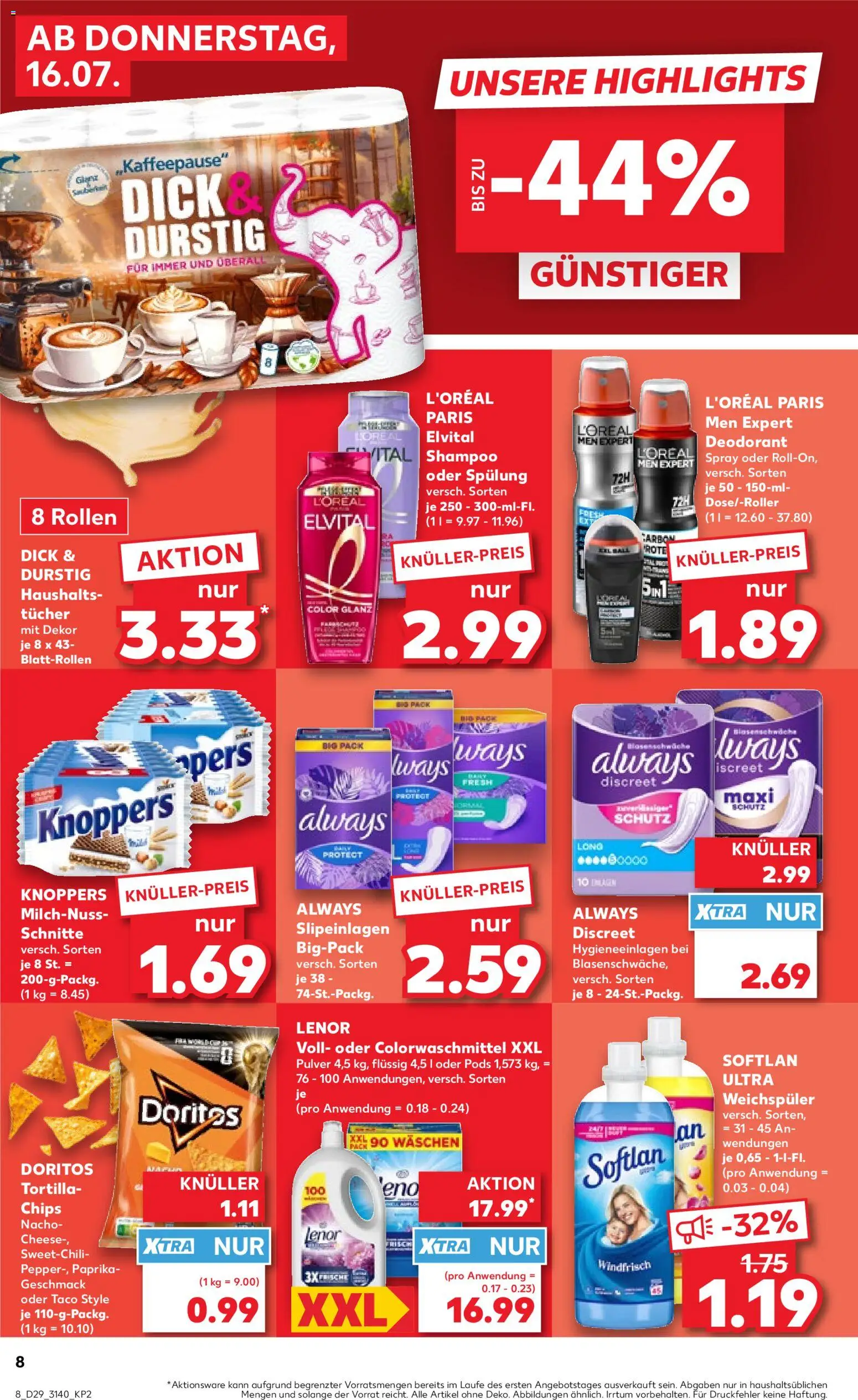 Kaufland Prospekt Leipzig – gültig ab 16.07.2026 | Seite: 8 | Produkte: Lenor, Paprika, Knoppers, Chips