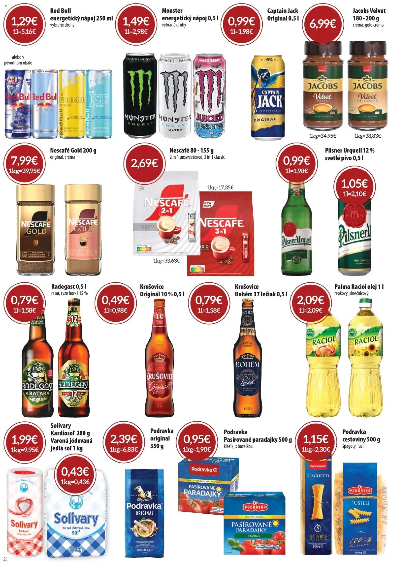 Nové CBA Komfos akcie – leták je platný od 03.09.2026 | Strana: 21 | Produkty: Pivo, Fusilli, Raciol olej, Red Bull