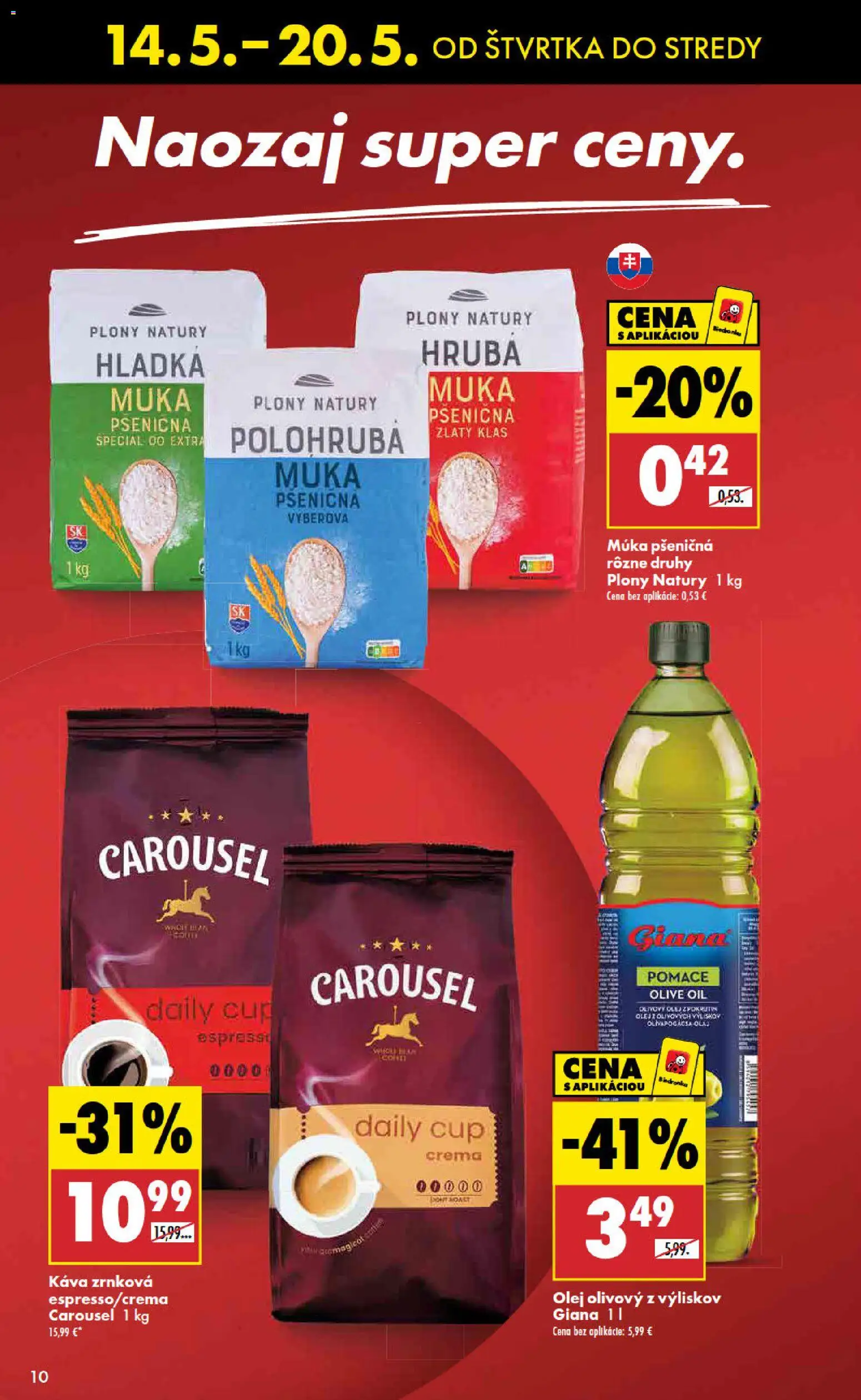 Nové Biedronka akcie – leták je platný od 14.05.2026 | Strana: 10 | Produkty: Olej, Káva, Zlatý klas, Múka
