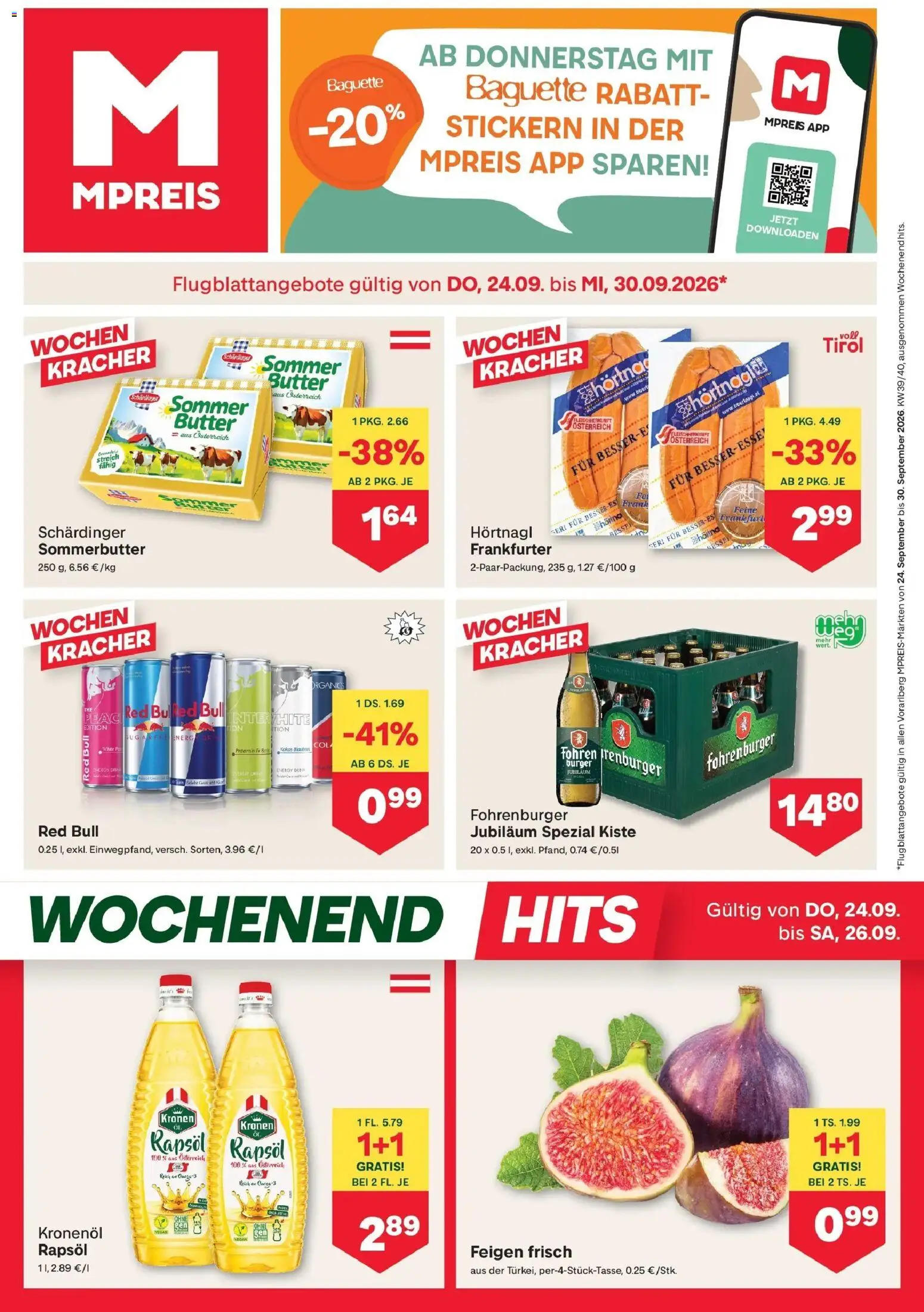 MPREIS St.Gallenkirch von 24.09.2026 - Aktuelle Angebote | Seite: 1 | Produkte: Burger, Baguette, Feigen, Butter