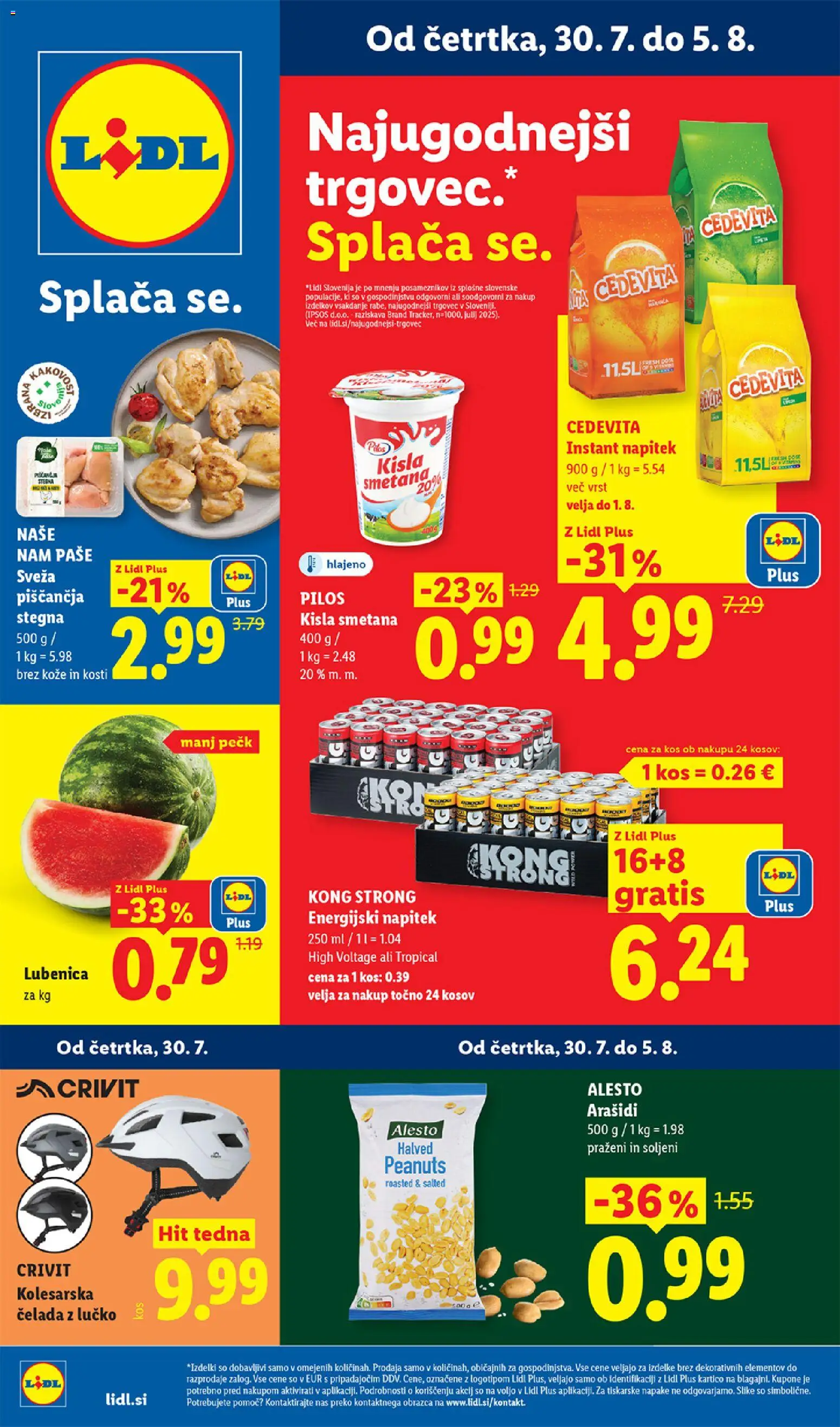 Novi Lidl katalog ponudbe – veljaven od 30.07.2026 | Stran: 1 | Izdelki: Arašidi, Energijski napitek, Kisla smetana, Čelada