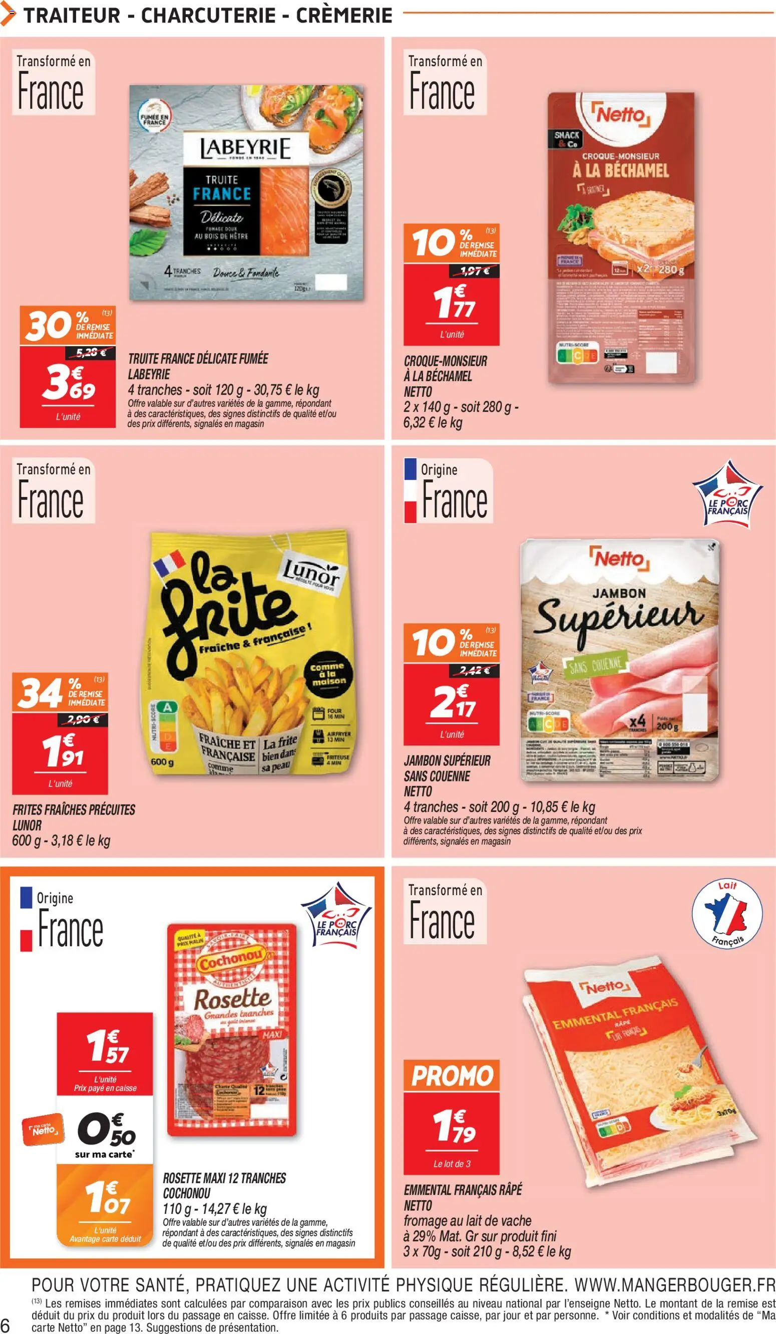 {H1} | Page: 6 | Produits: Charcuterie, Truite, Emmental, Emmental français râpé